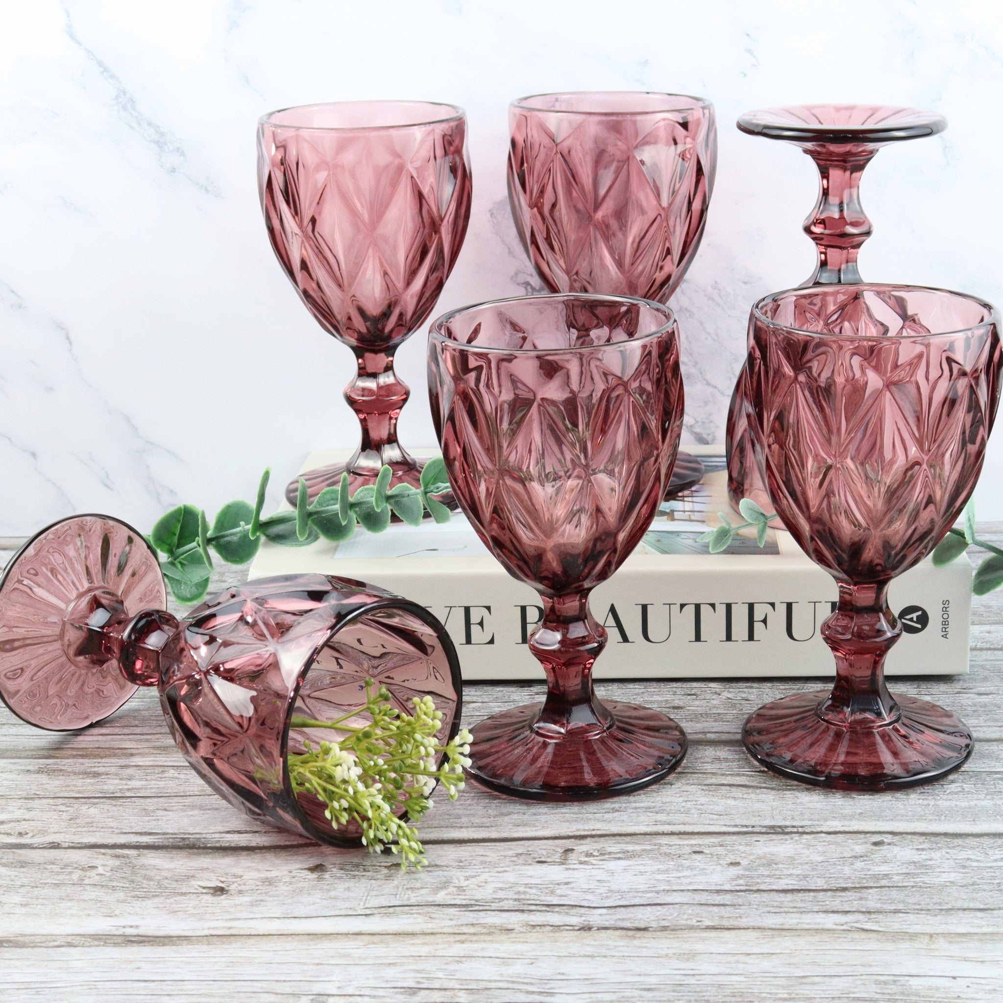 Purple Wine Glass Goblet Diamond Pattern