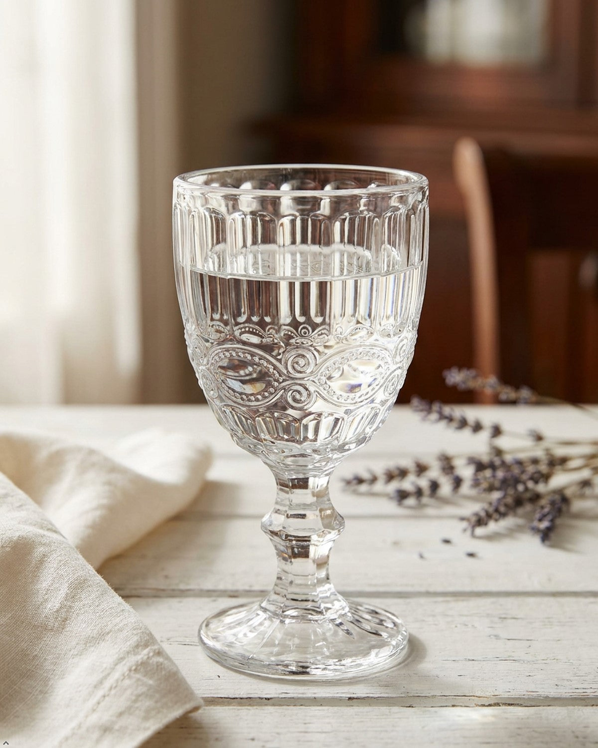 Vintage Clear Embossed Wine Goblets