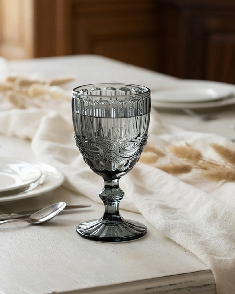 Vintage Grey Embossed Wine Goblets
