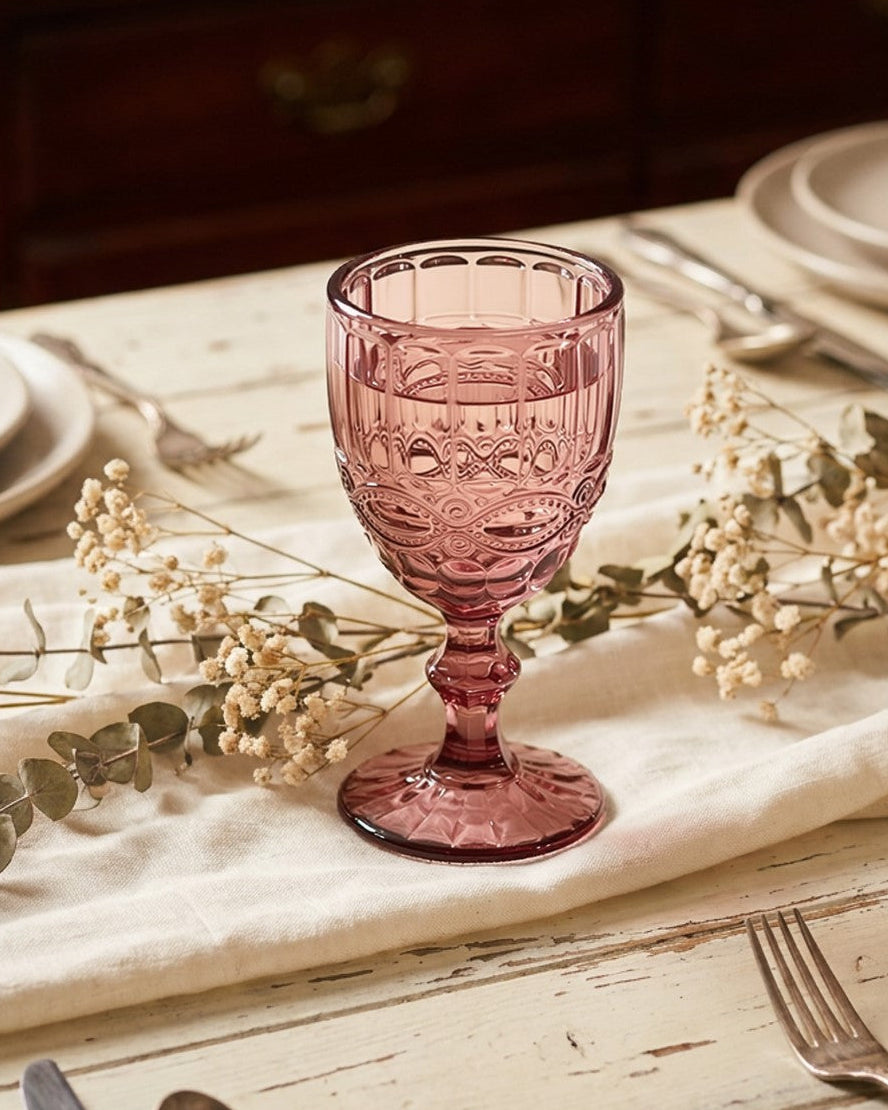 Vintage Purple Embossed Wine Goblets