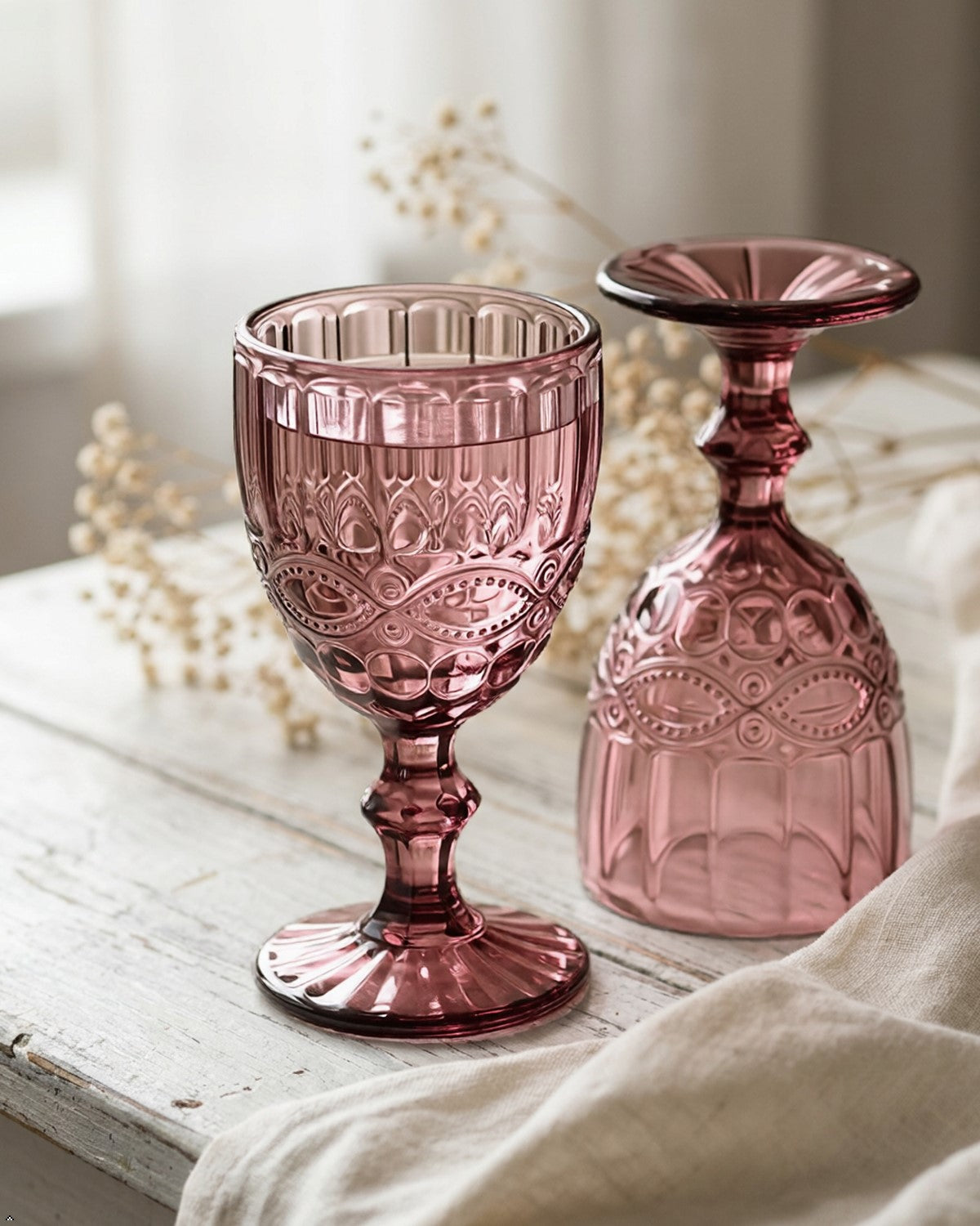 Vintage Purple Embossed Wine Goblets