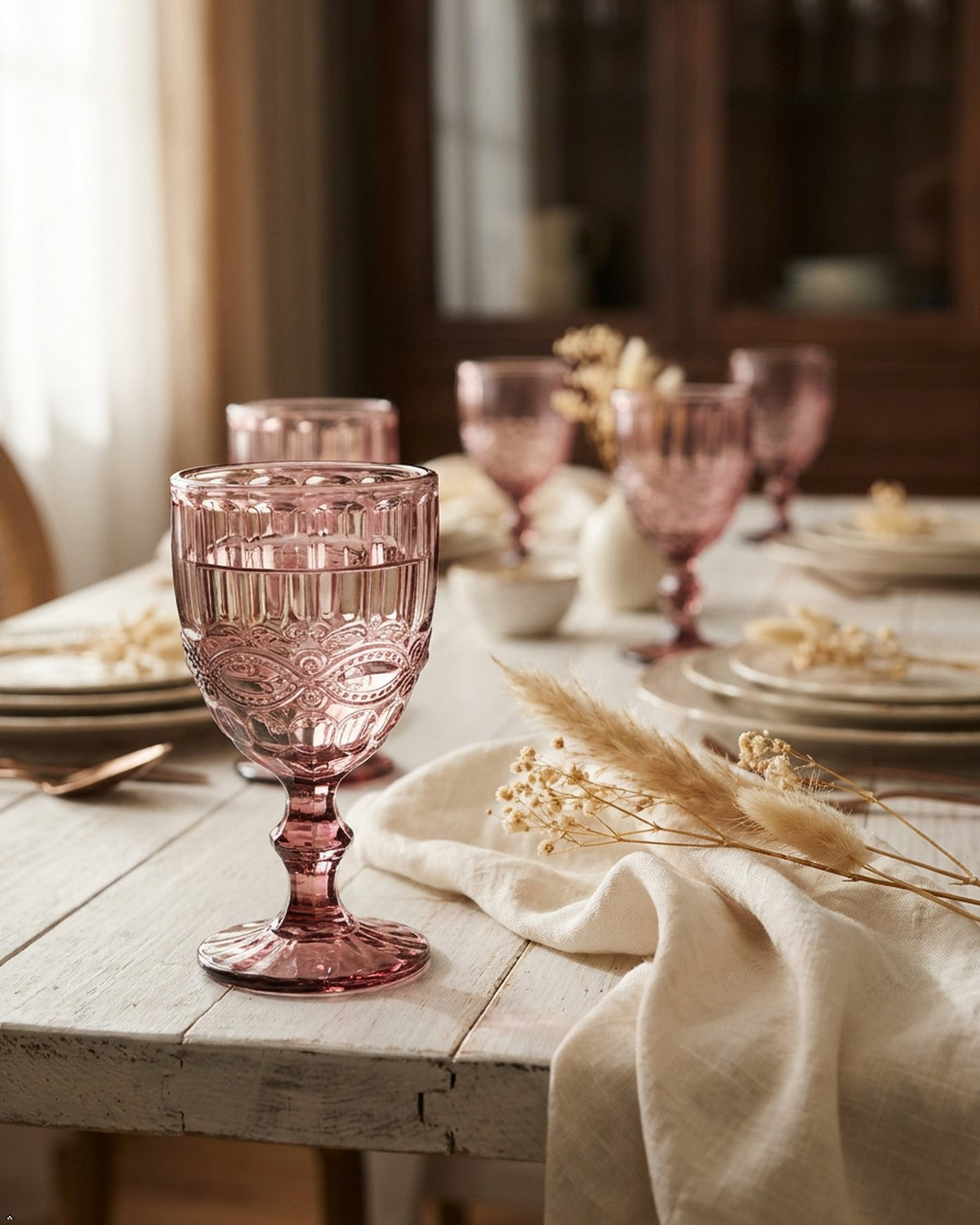 Vintage Purple Embossed Wine Goblets