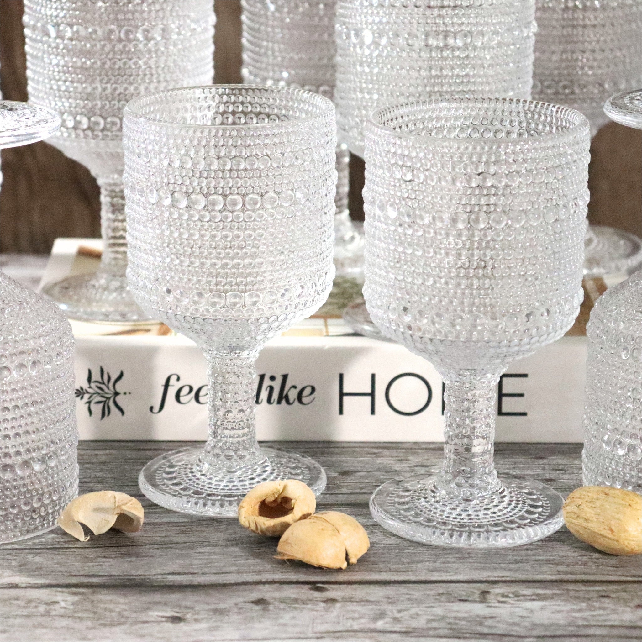 Clear Hobnail Bead Glass Wine Goblet