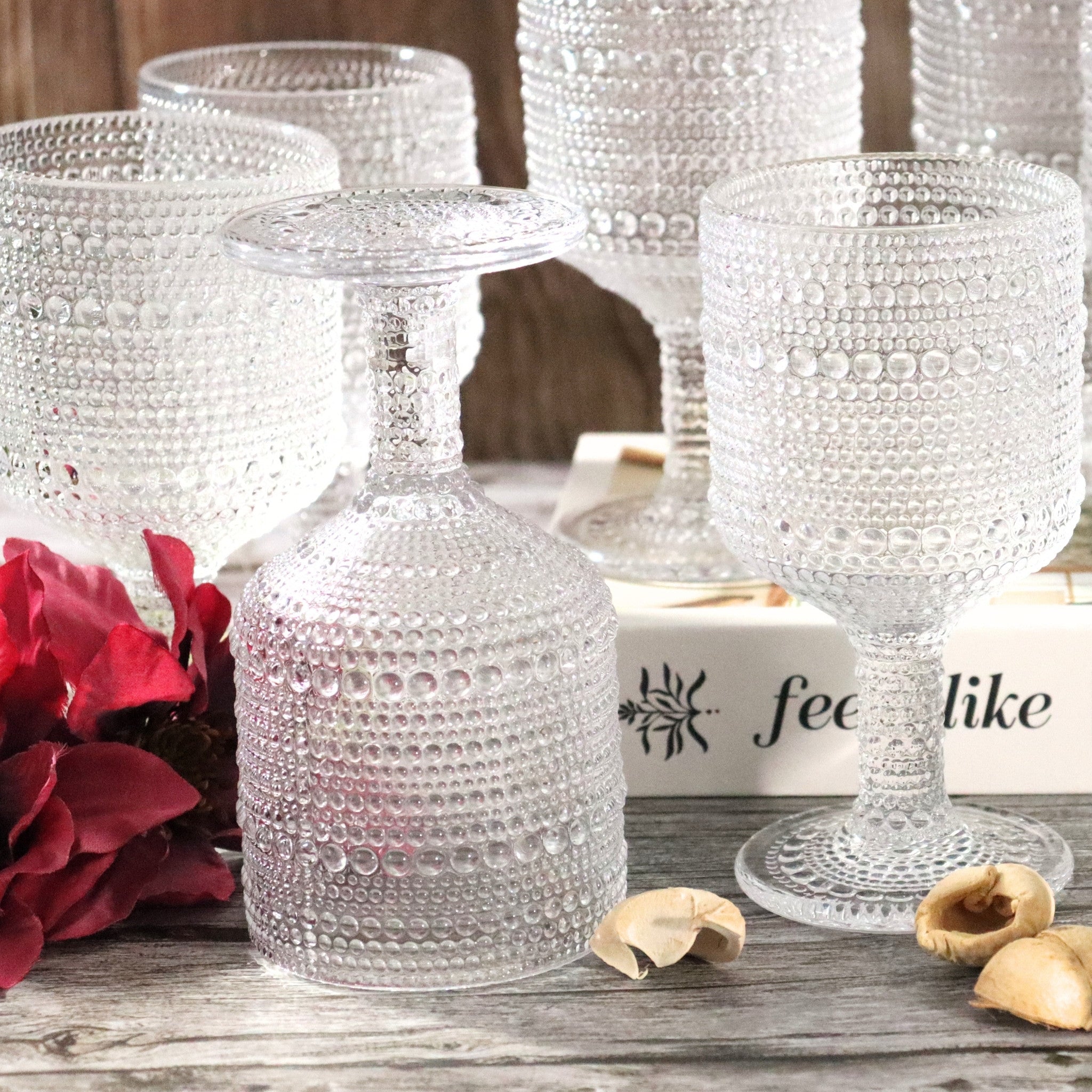 Clear Hobnail Bead Glass Wine Goblet