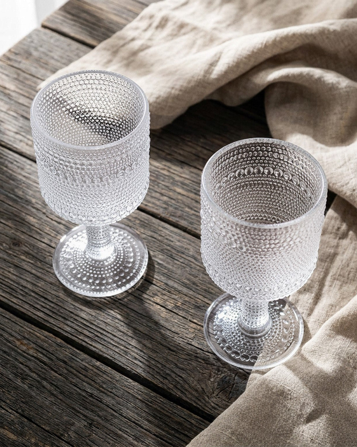 Clear Hobnail Bead Glass Wine Goblets