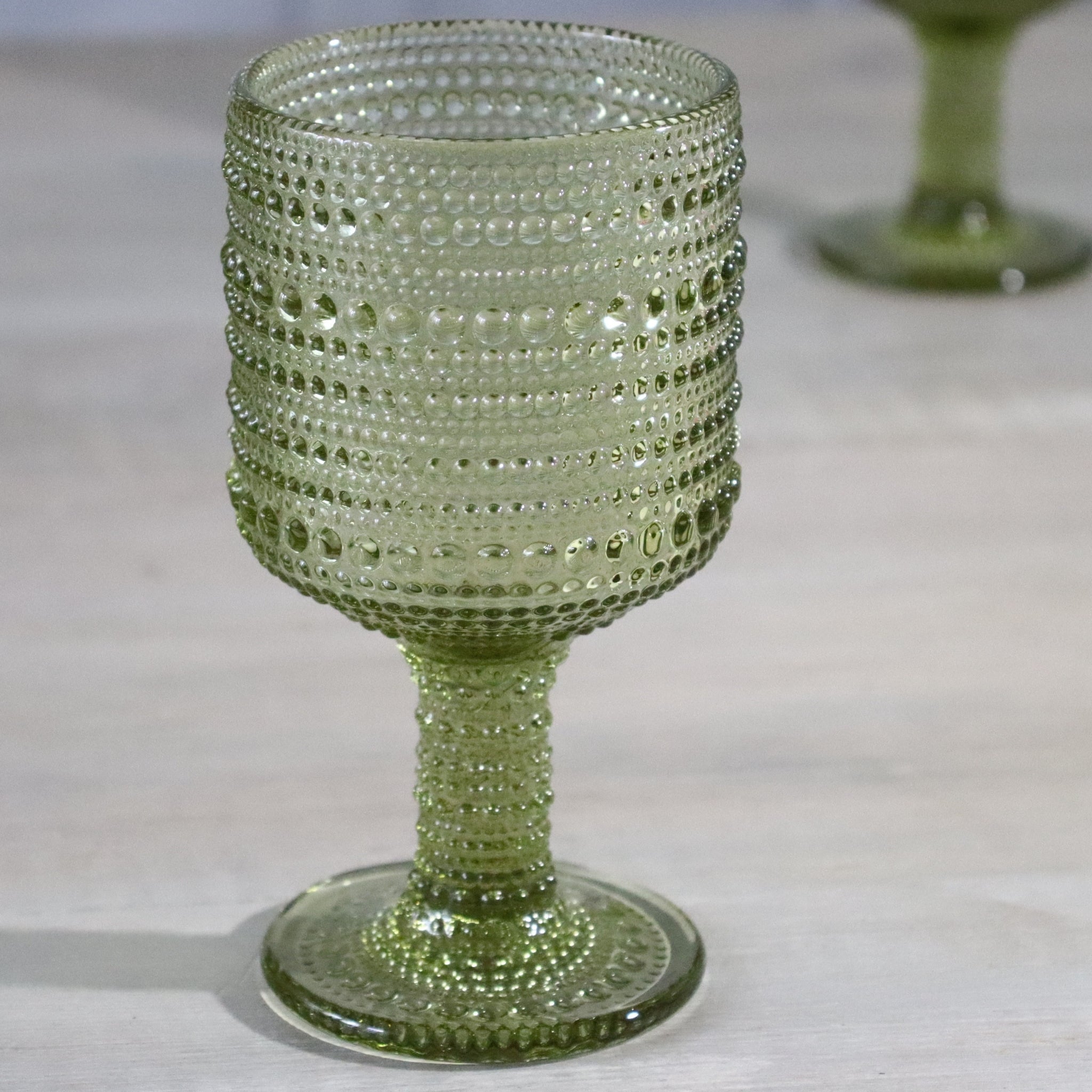 Green Bead Hobnail Glass Wine Goblet