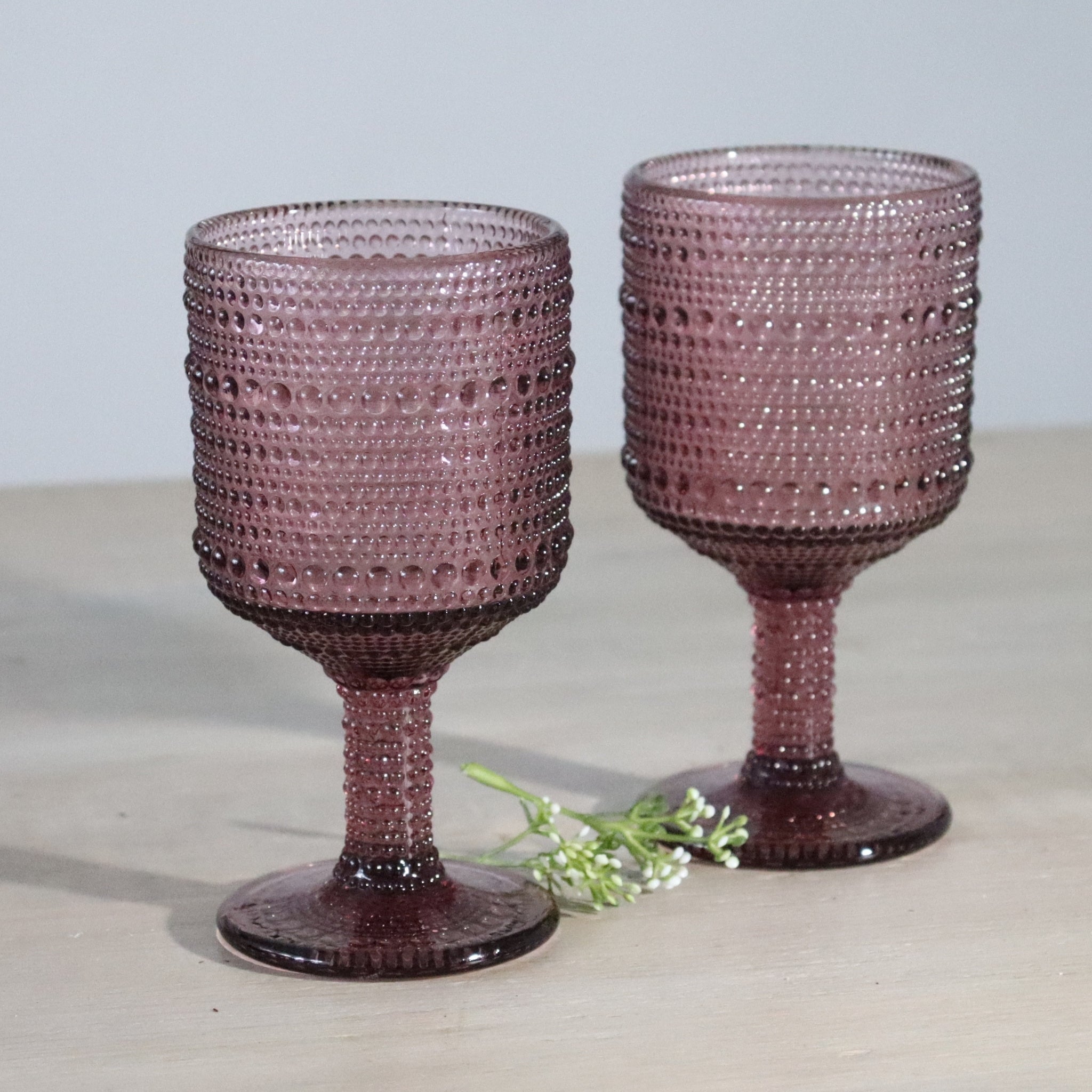 Purple Bead Hobnail Glass Wine Goblet