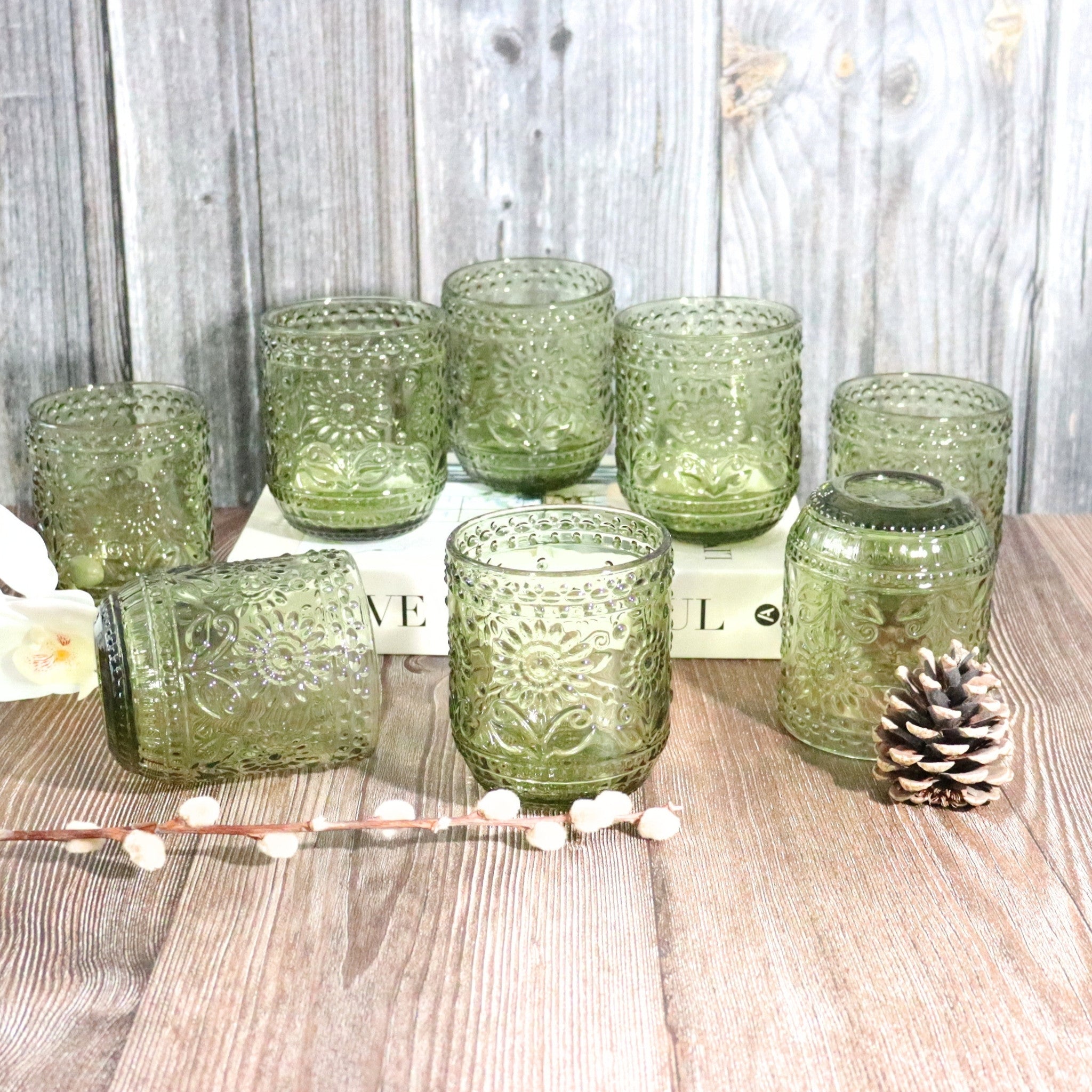 Green Flower Glass Tumbler