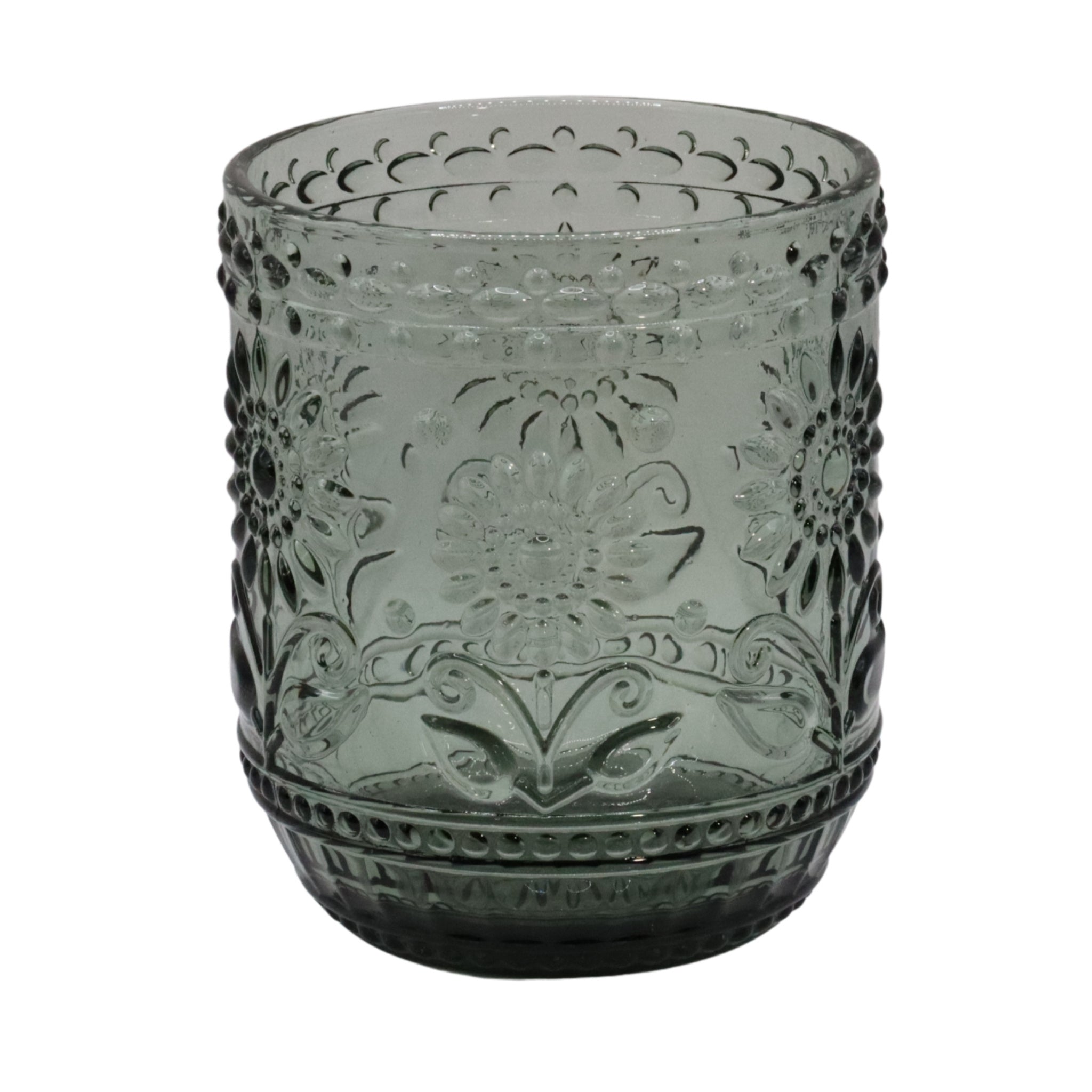 Decorative glass with floral patterns on a white background