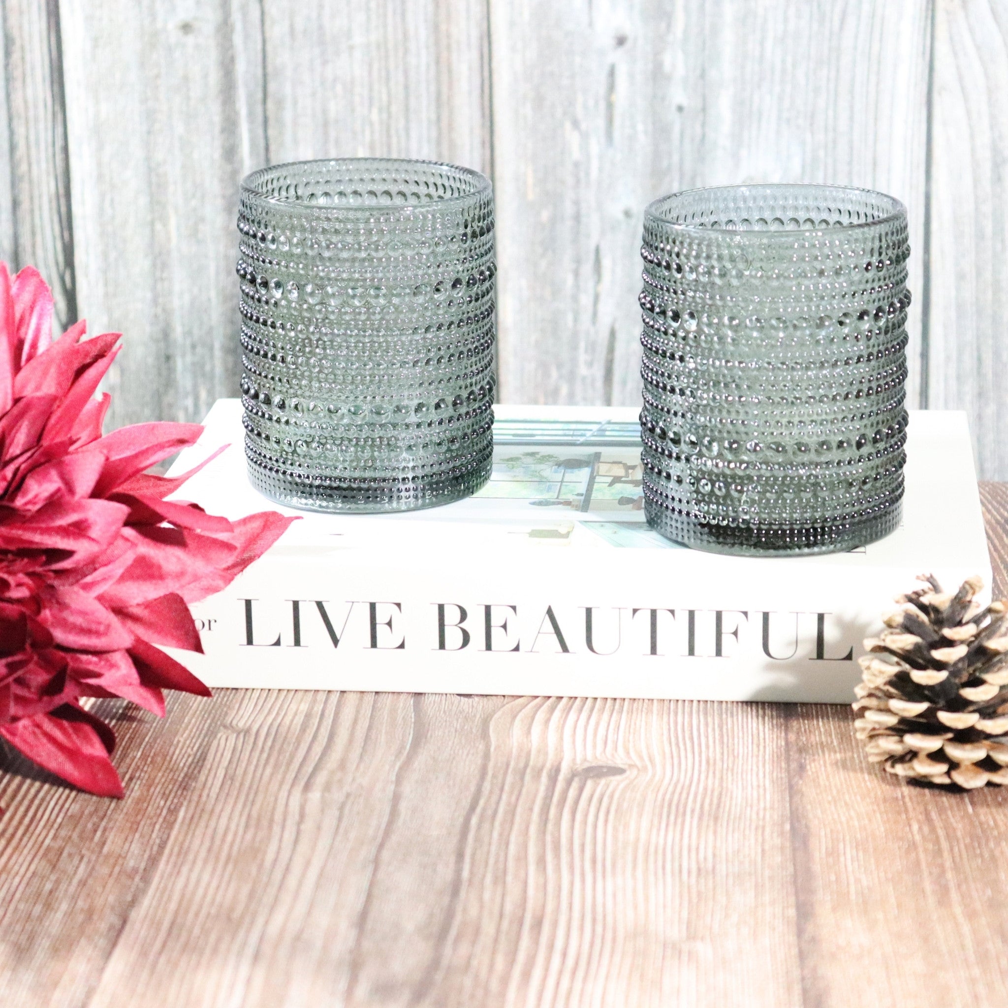 Grey Hobnail Bead Old Fashioned Glass Tumbler