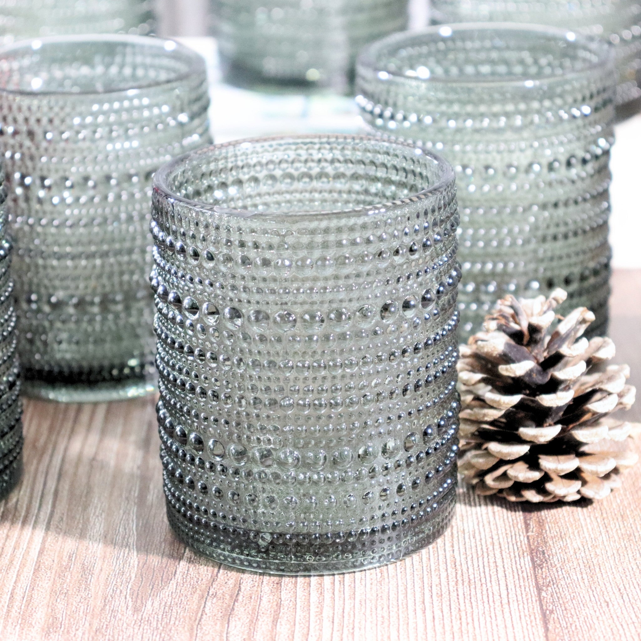 Grey Hobnail Bead Old Fashioned Glass Tumbler