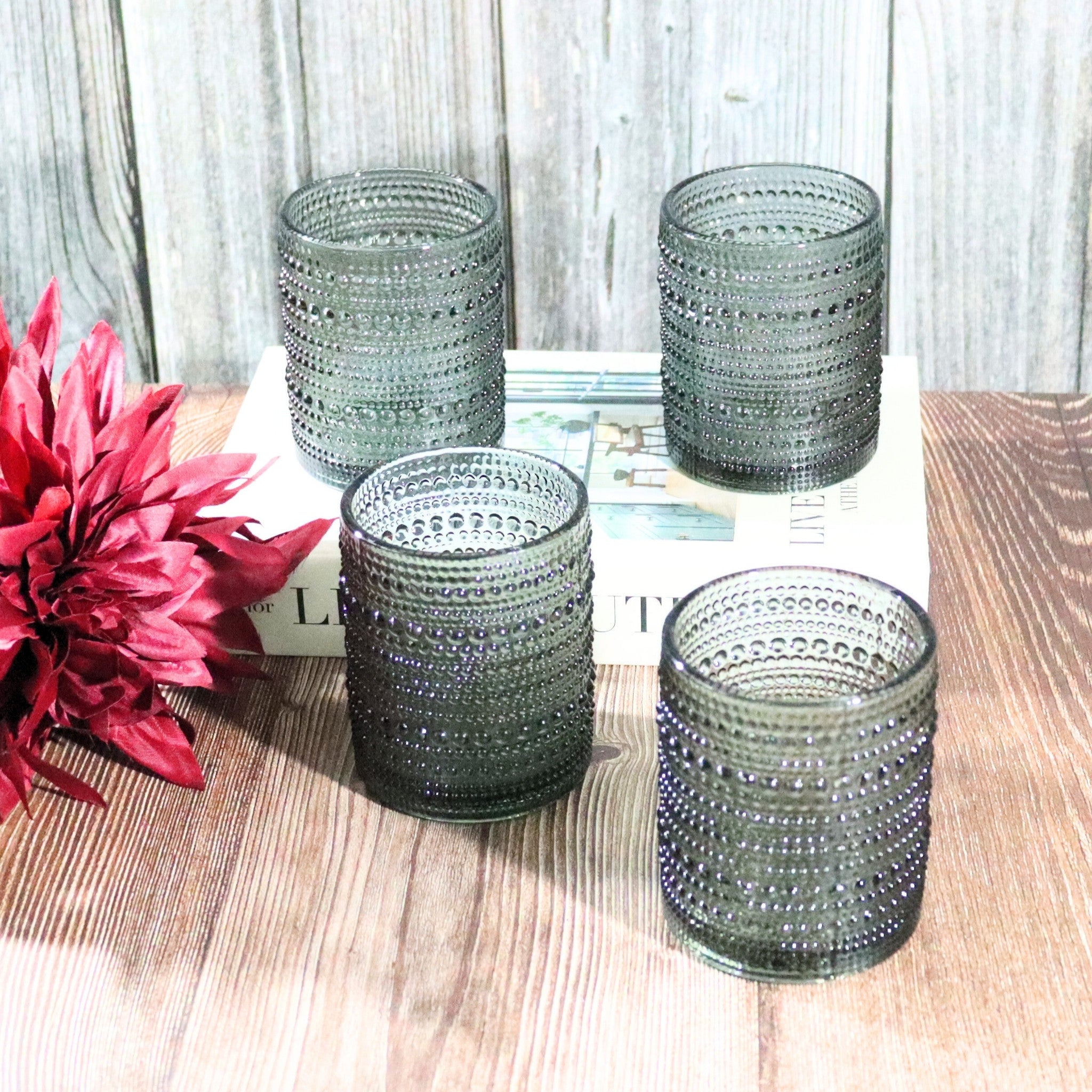 Grey Hobnail Bead Old Fashioned Glass Tumbler