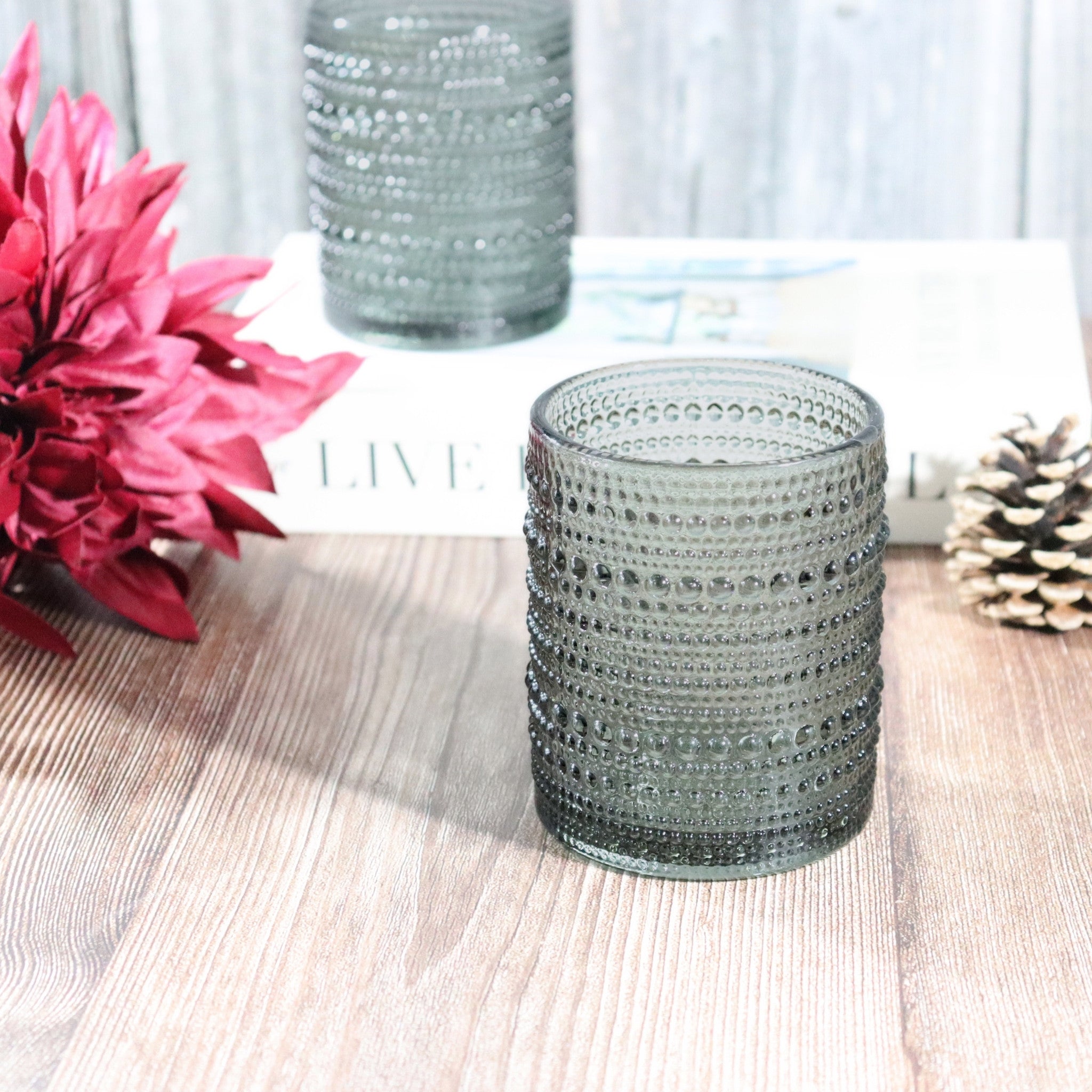 Grey Hobnail Bead Old Fashioned Glass Tumbler