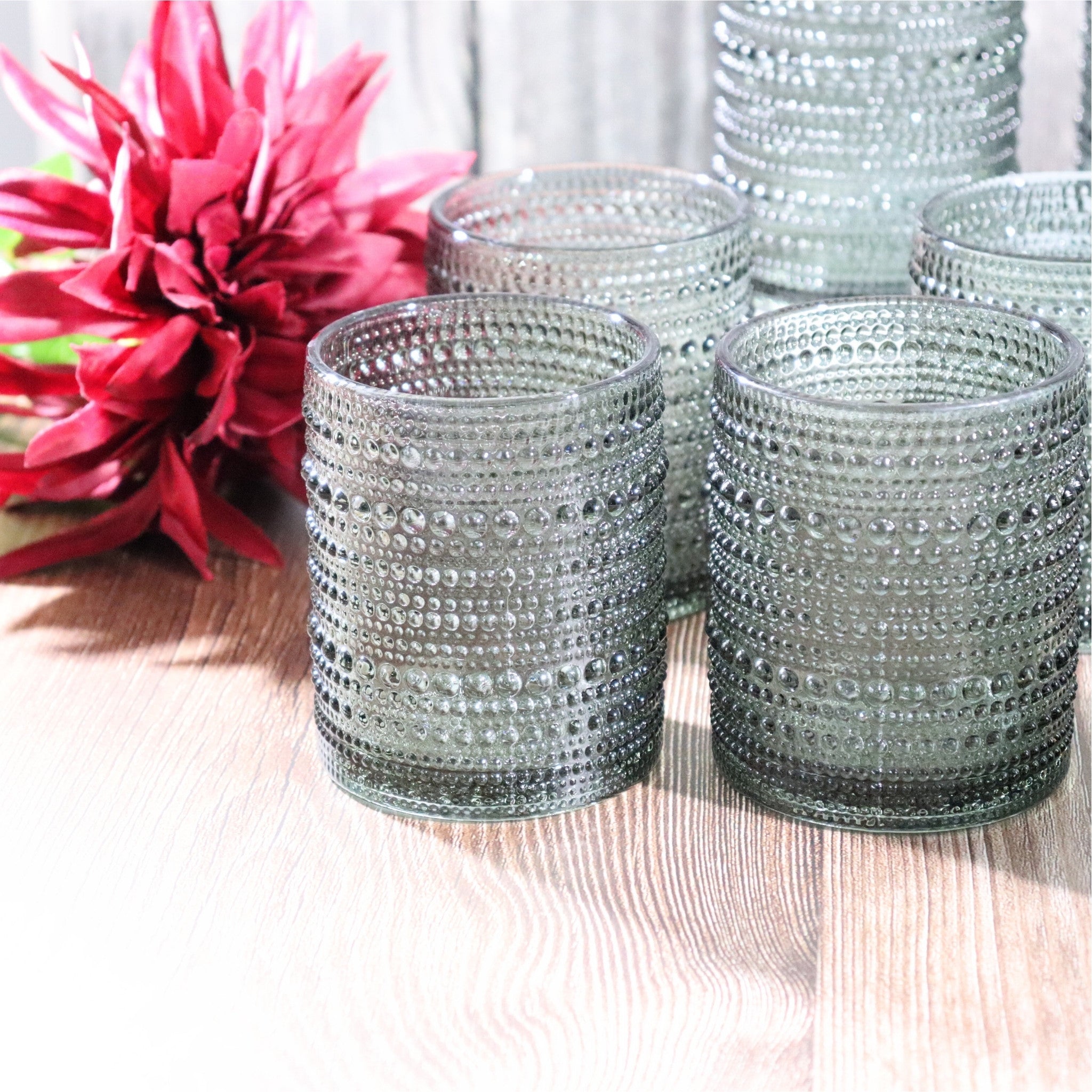 Grey Hobnail Bead Old Fashioned Glass Tumbler