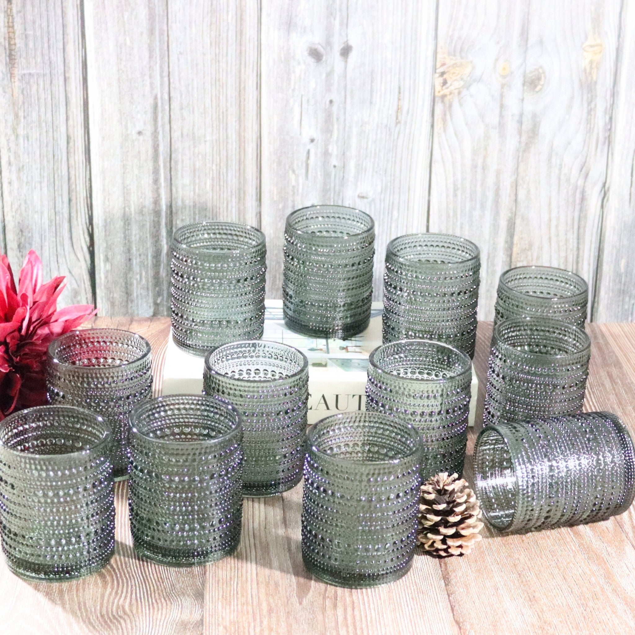 Grey Hobnail Bead Old Fashioned Glass Tumbler
