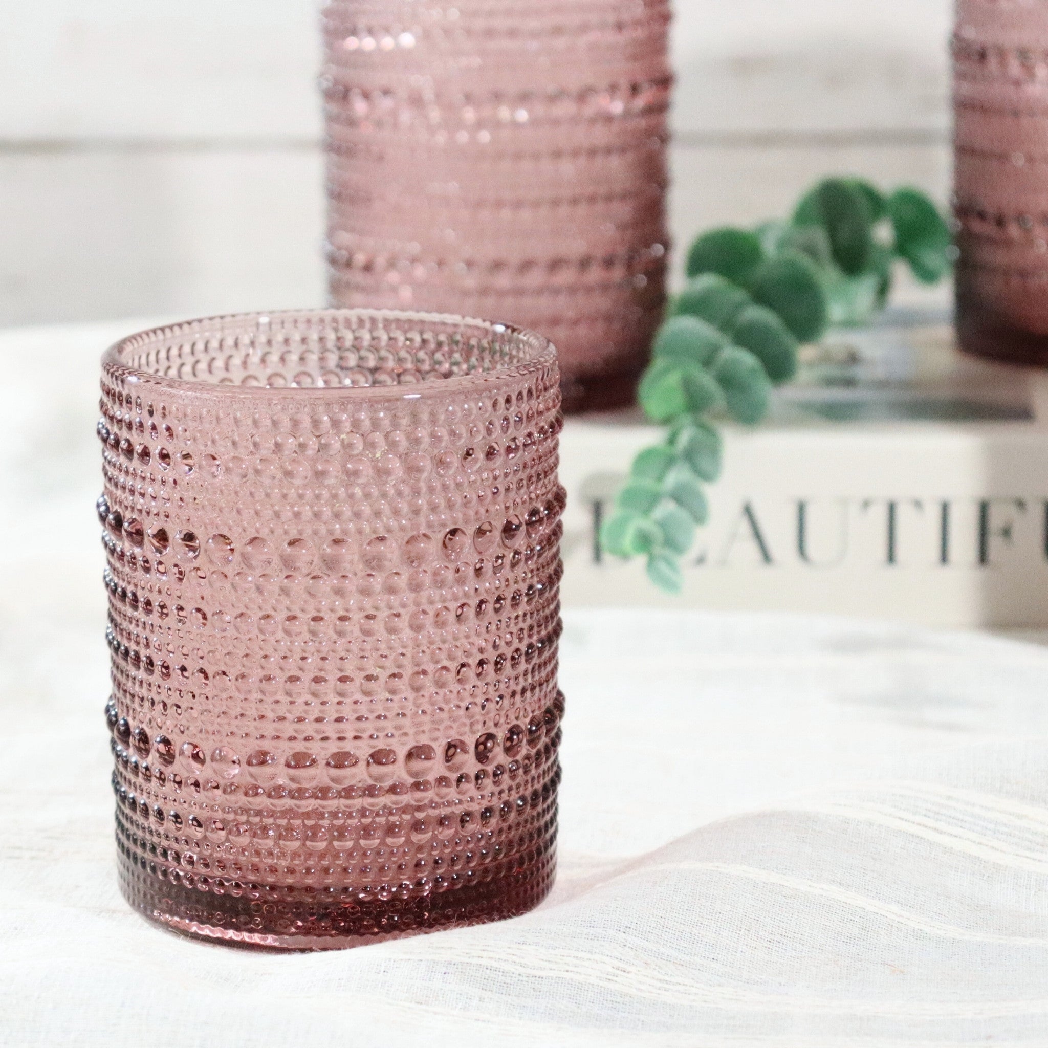 Purple Hobnail Bead Old Fashioned Glass Tumbler