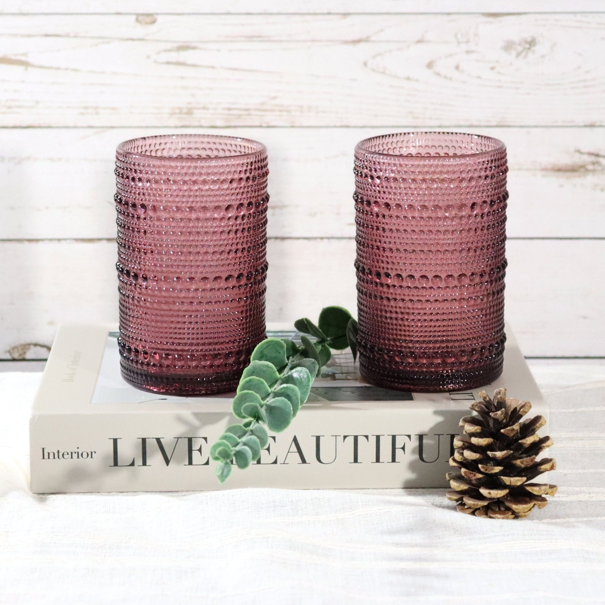 Purple Beaded Hobnail Hi-Ball Glass Tumblers
