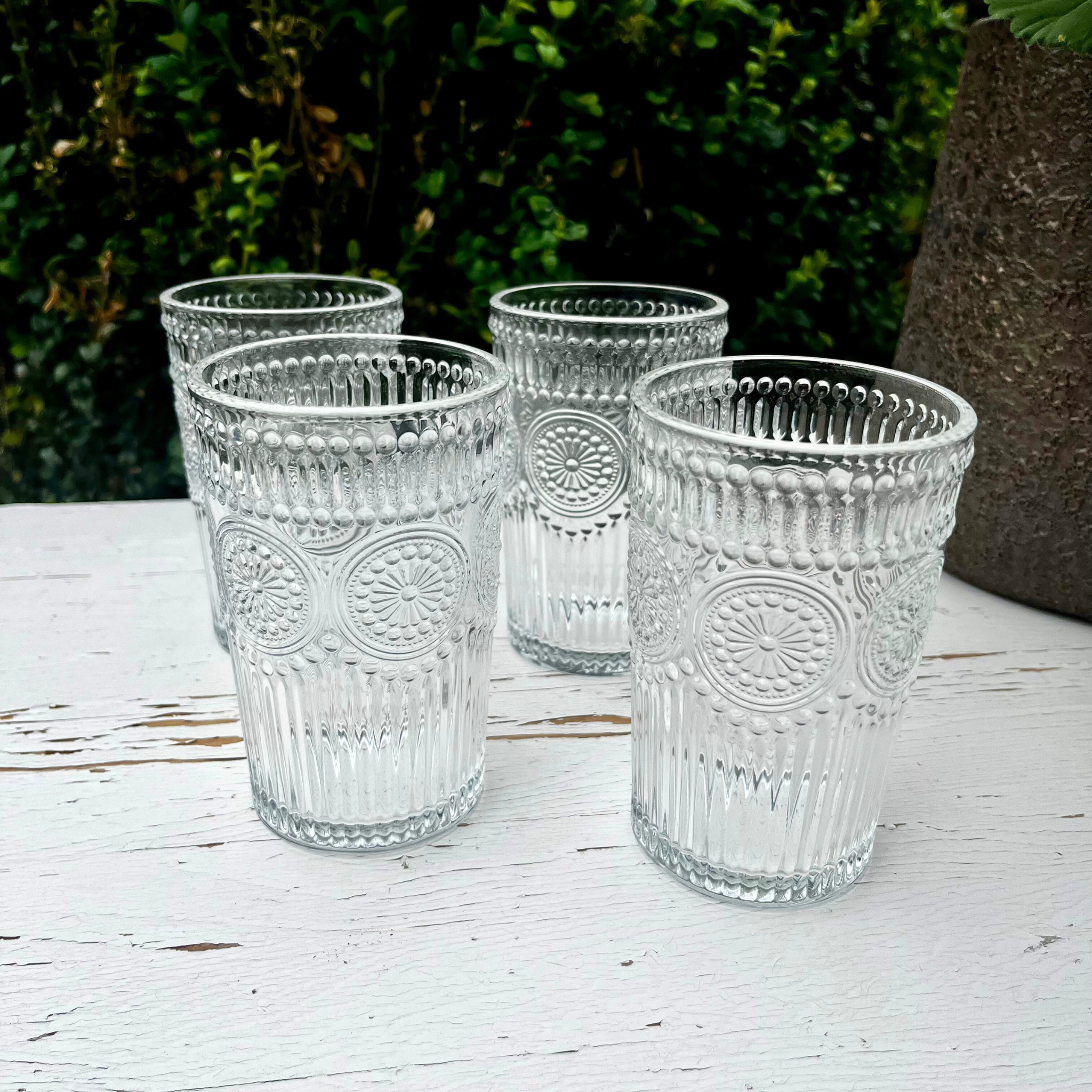 Patterned Clear Glass Tumblers set of 4