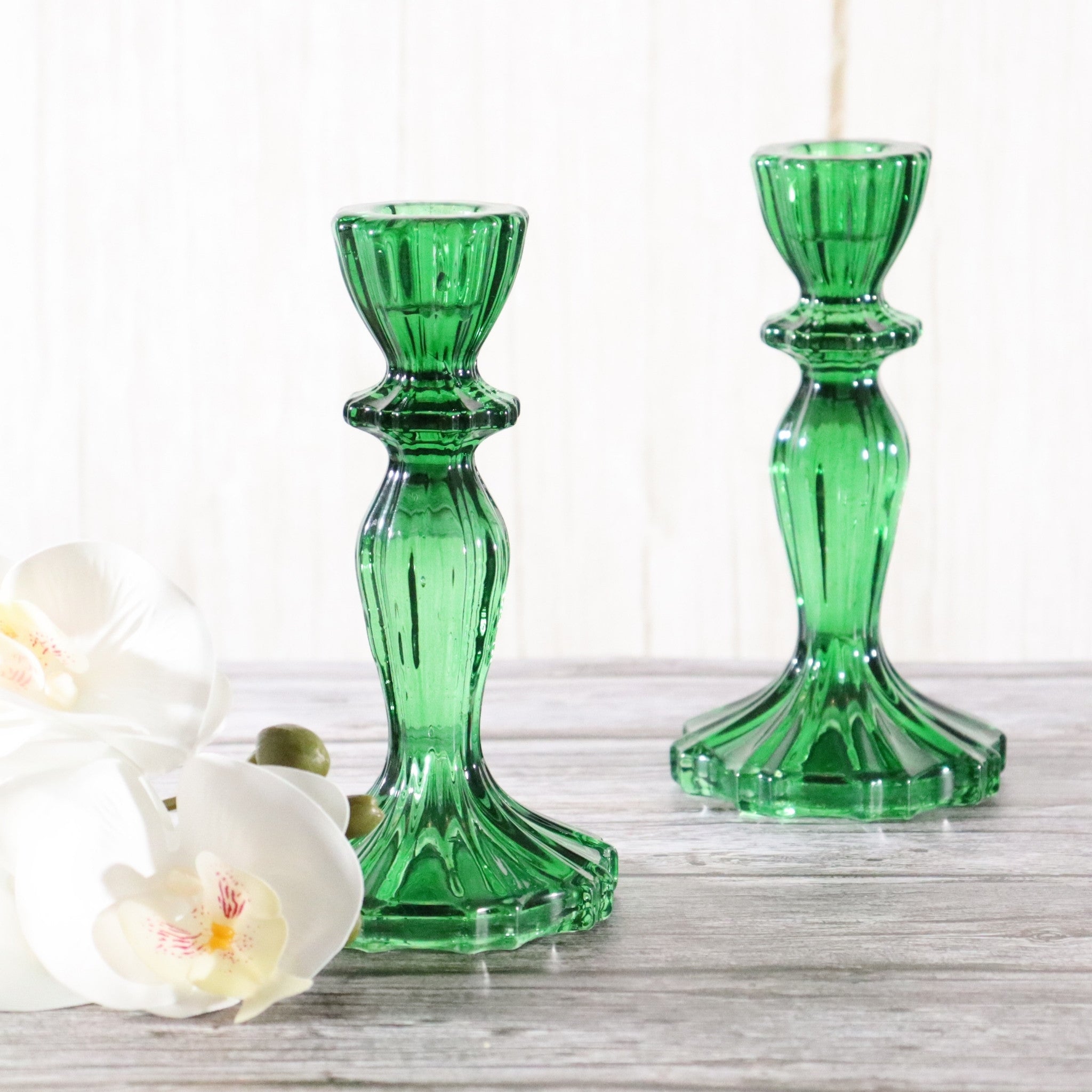 Dark Green Glass Candle Holder