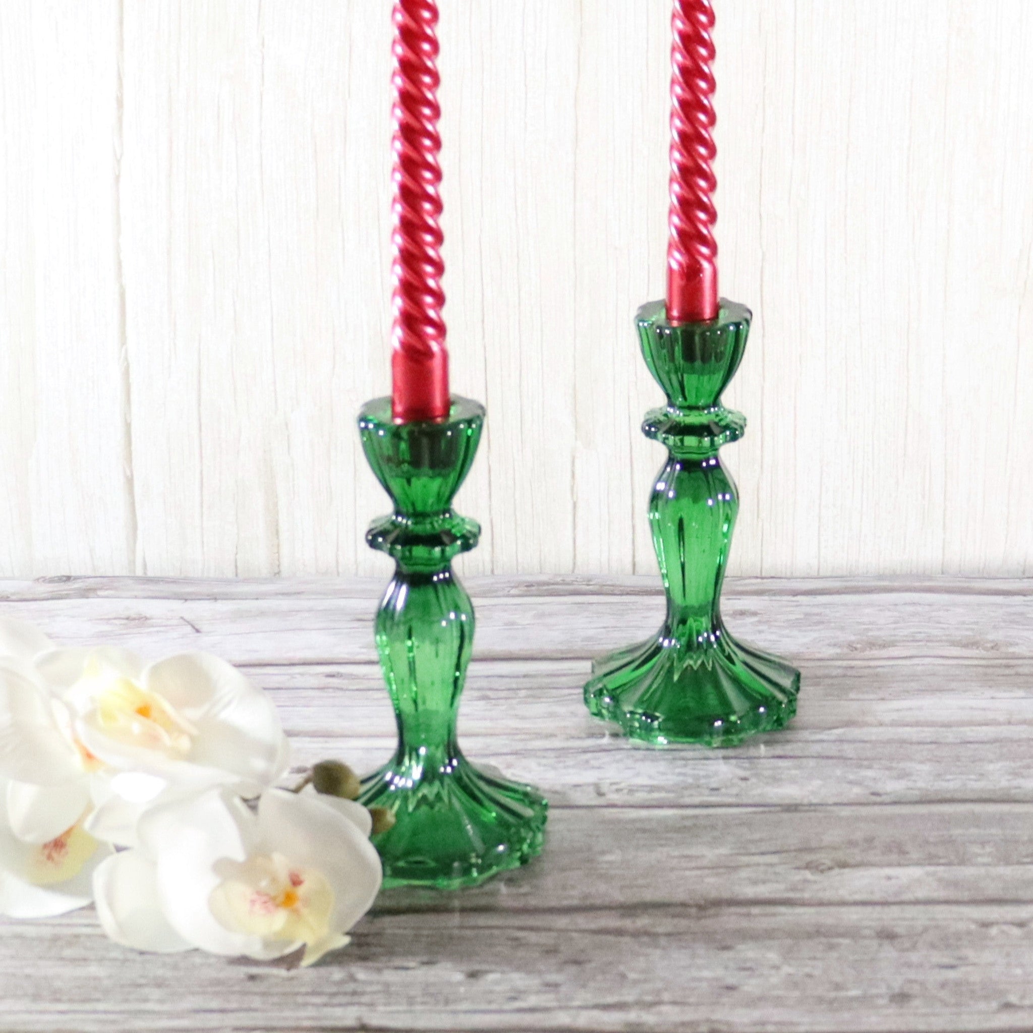 Dark Green Glass Candle Holder