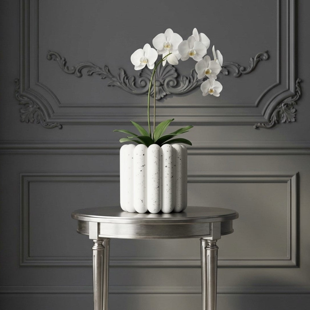 White Speckled Wavy Ceramic Planter