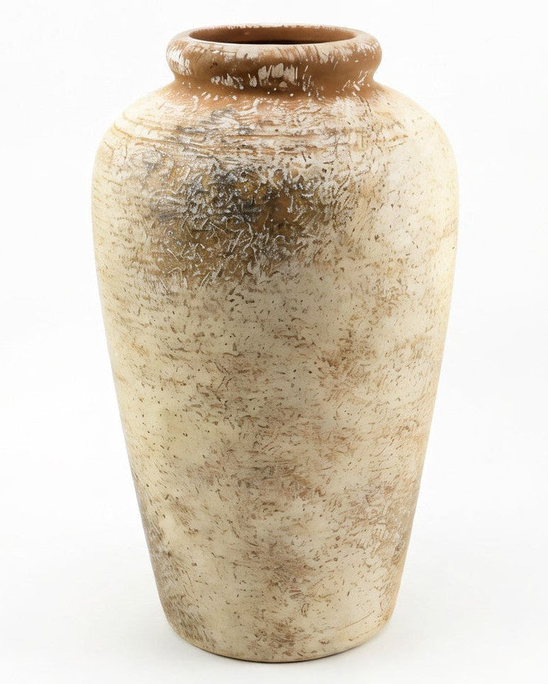 Textured ceramic vase on a white background