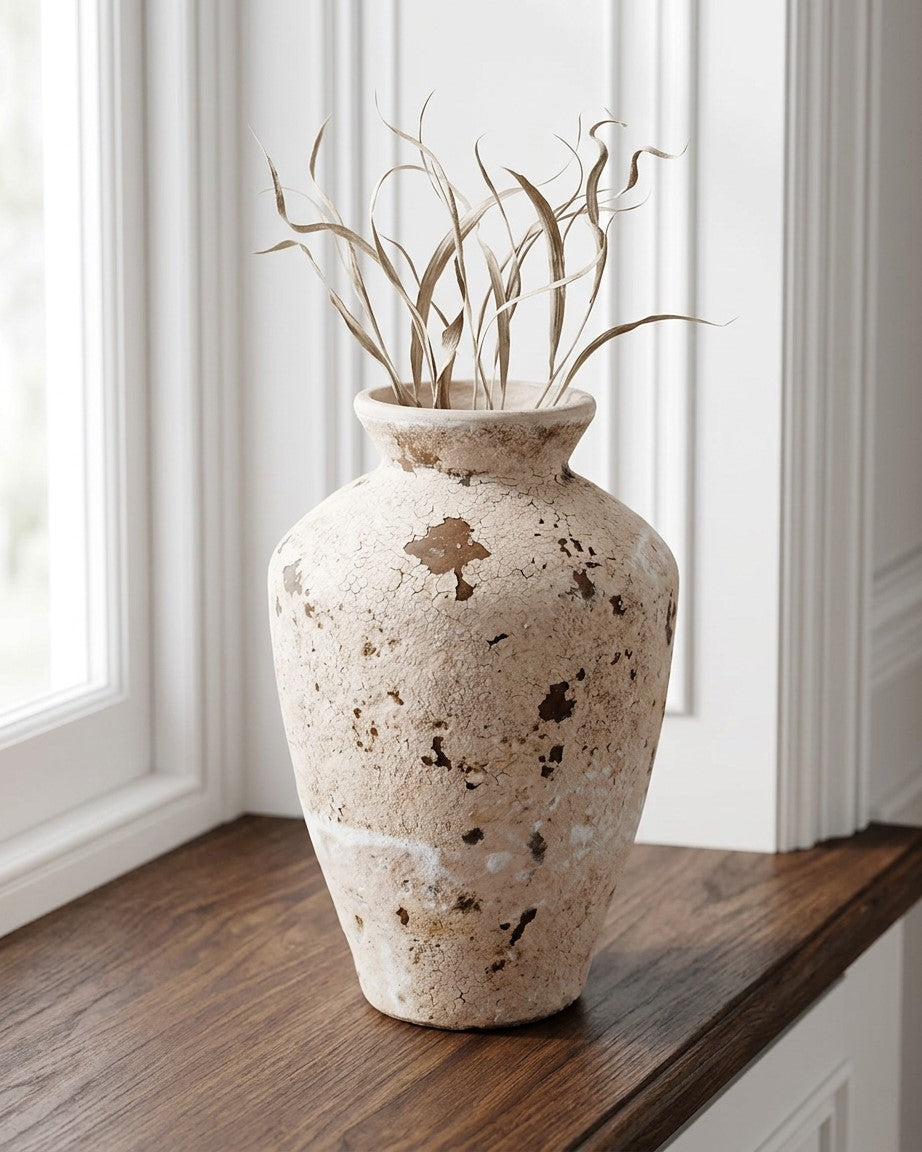 Set of 2 Rustic Stone-Effect Ceramic Vases
