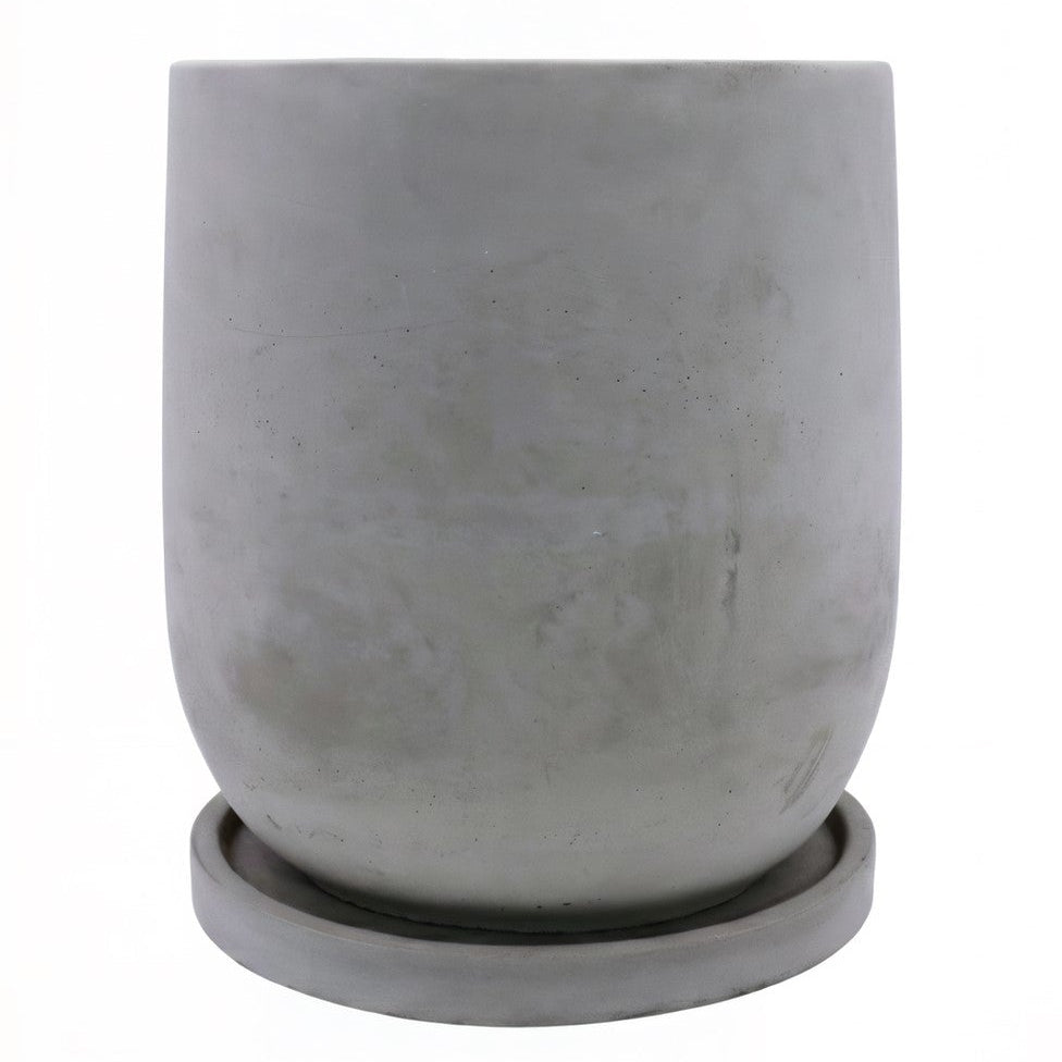 Concrete pot with saucer on a white background