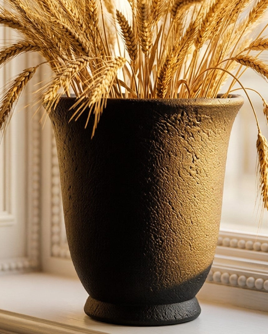 Graphite Textured Cement Planter – Sculptural Black Pot
