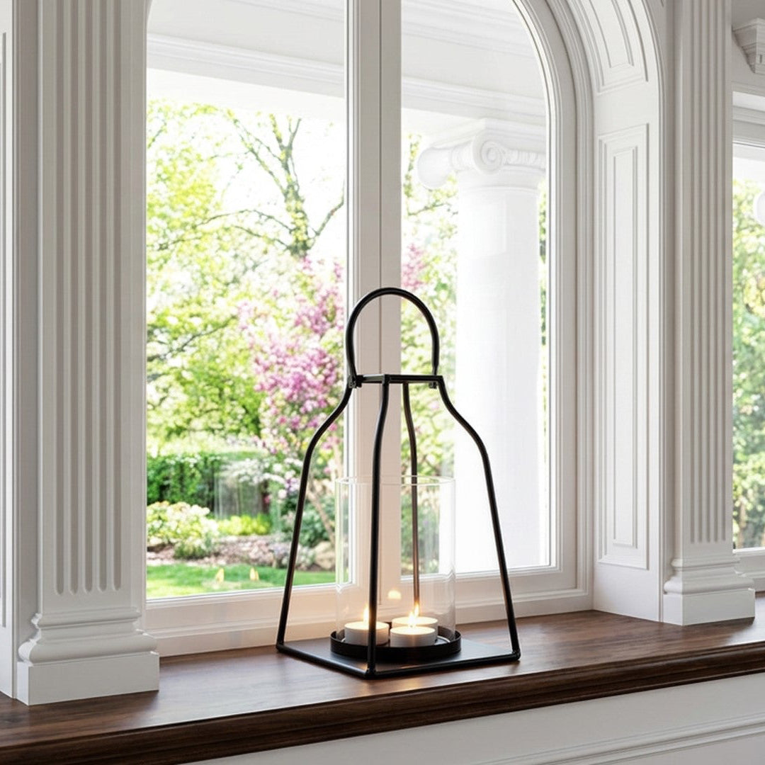 Black Metal Lantern With Glass Holder