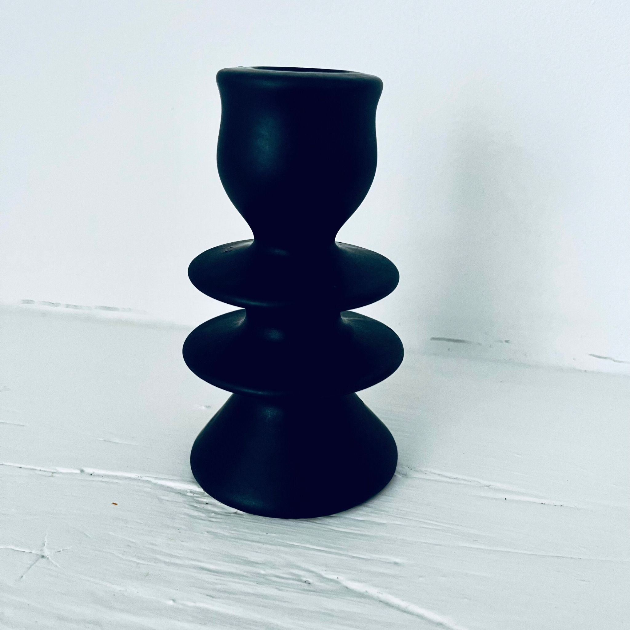 Black Ceramic Candle Holder With Rings