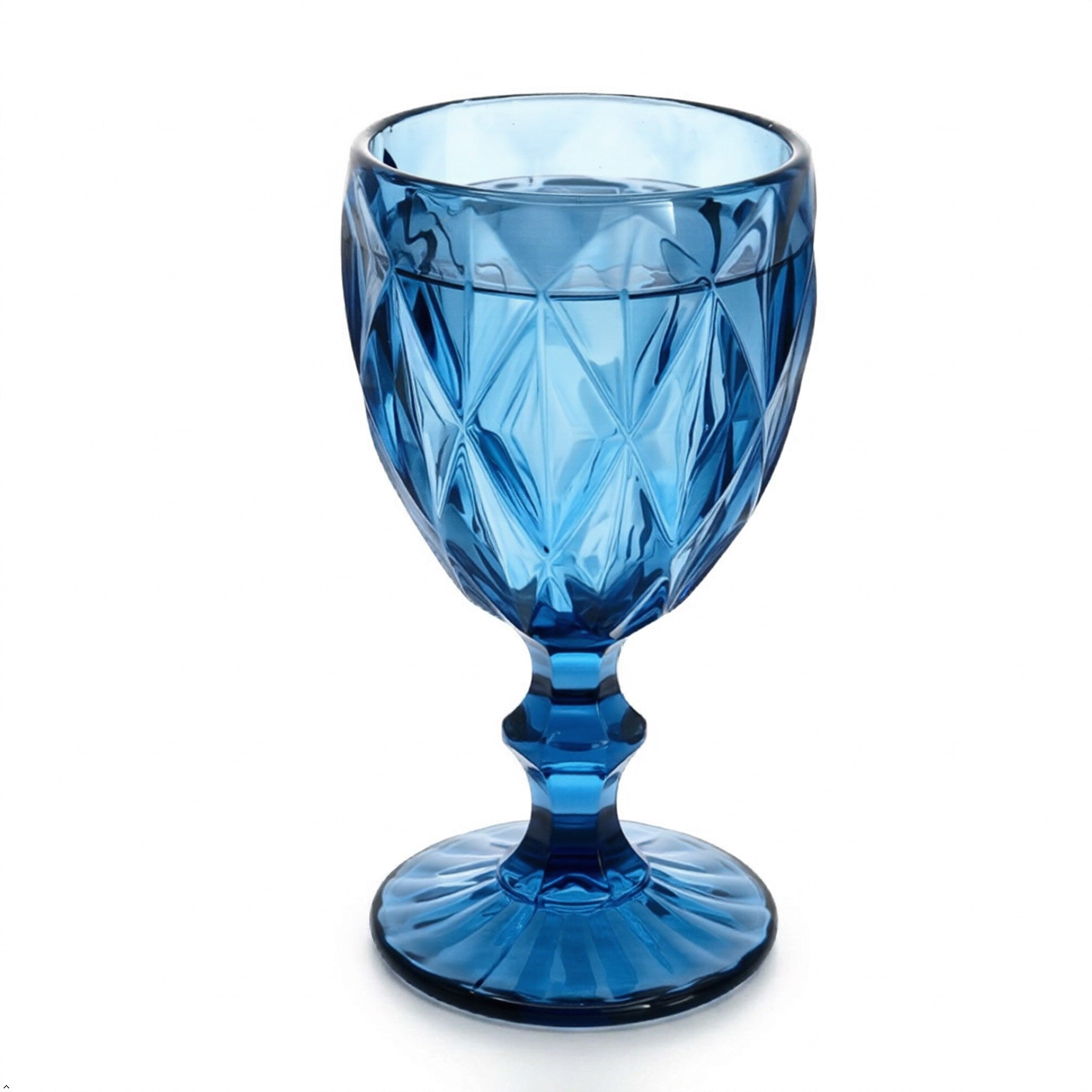 Blue Wine Glass Goblet Diamond Pattern