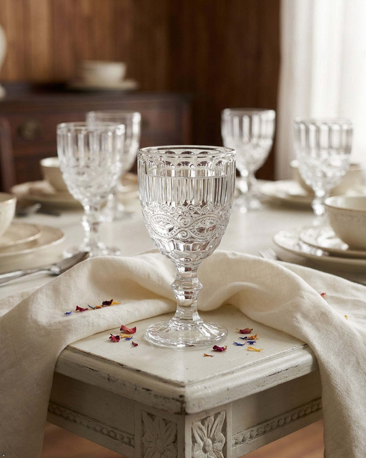 Vintage Clear Embossed Wine Goblets
