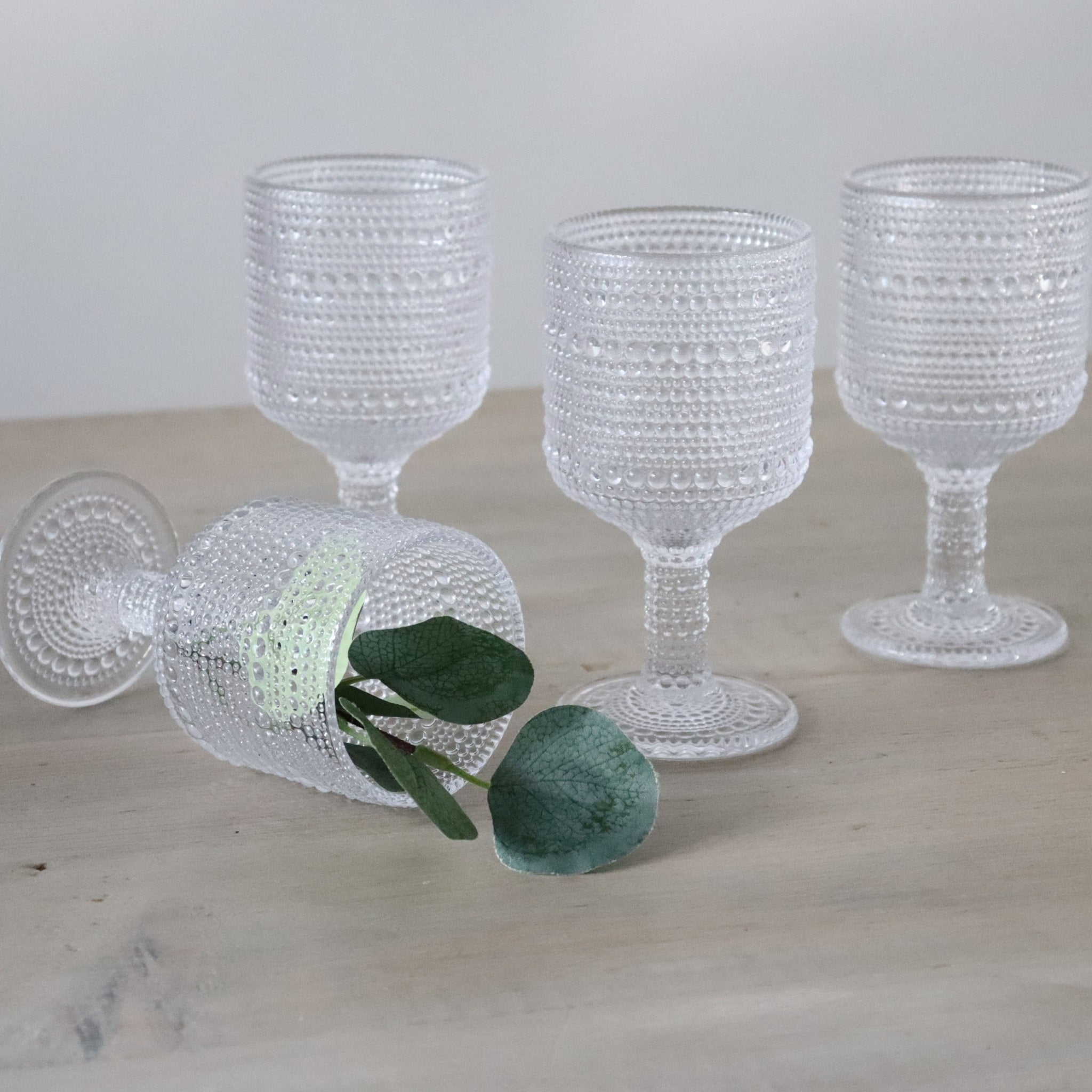 Clear Hobnail Bead Glass Wine Goblet