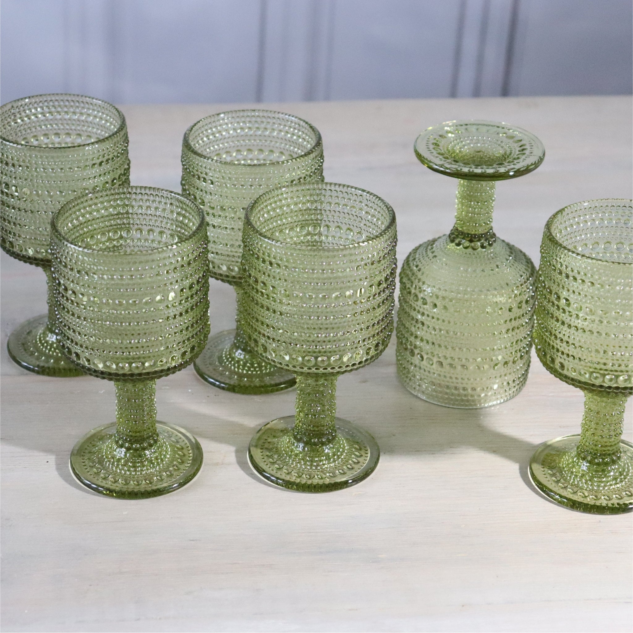 Green Hobnail Bead Glass Wine Goblet