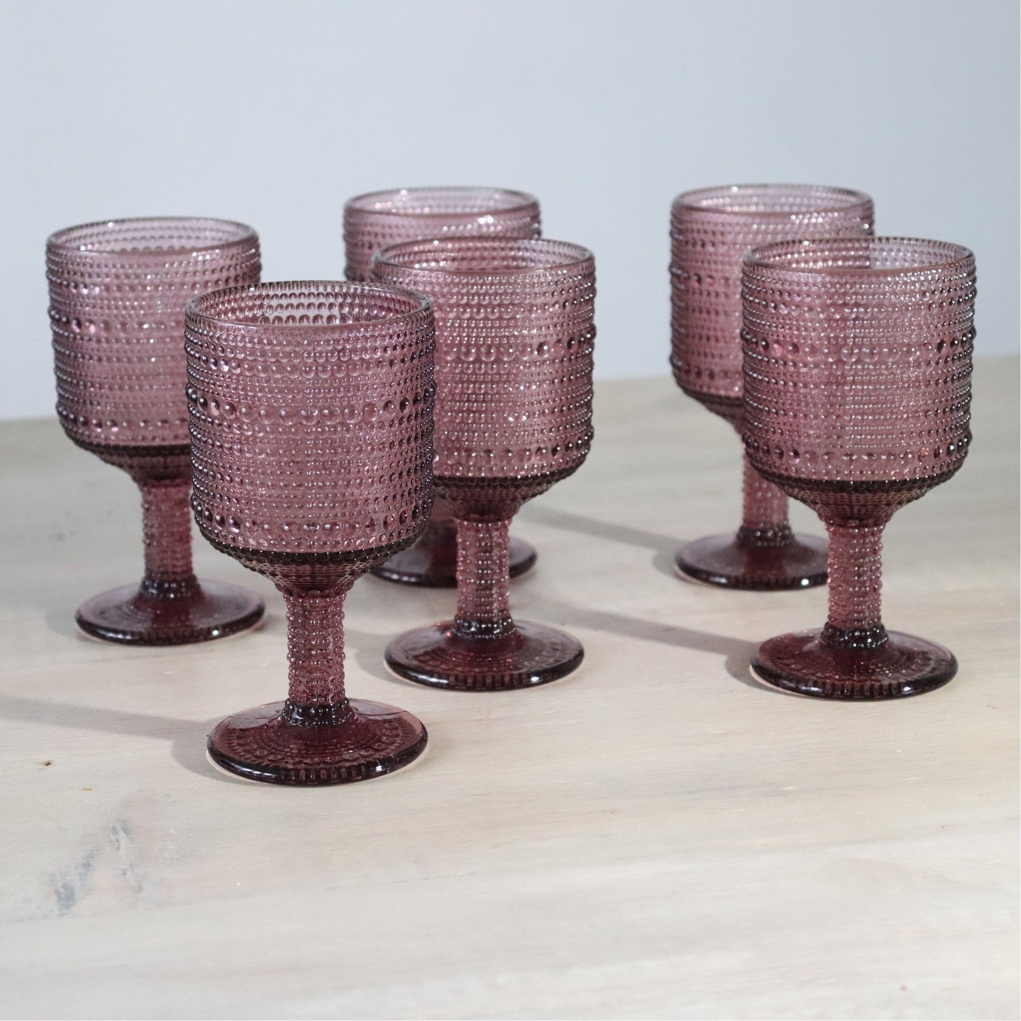 Purple Bead Hobnail Glass Wine Goblet