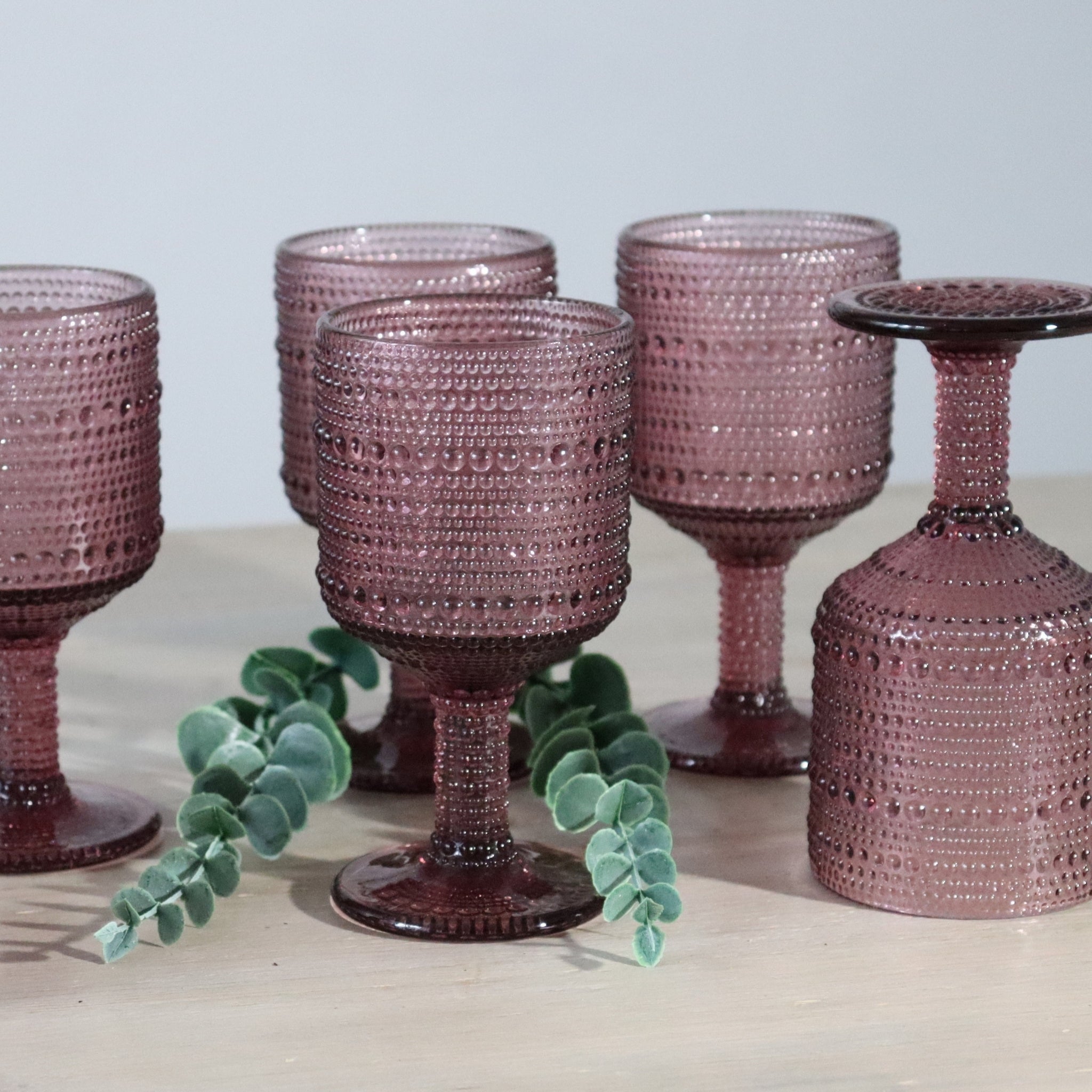 Purple Bead Hobnail Glass Wine Goblet