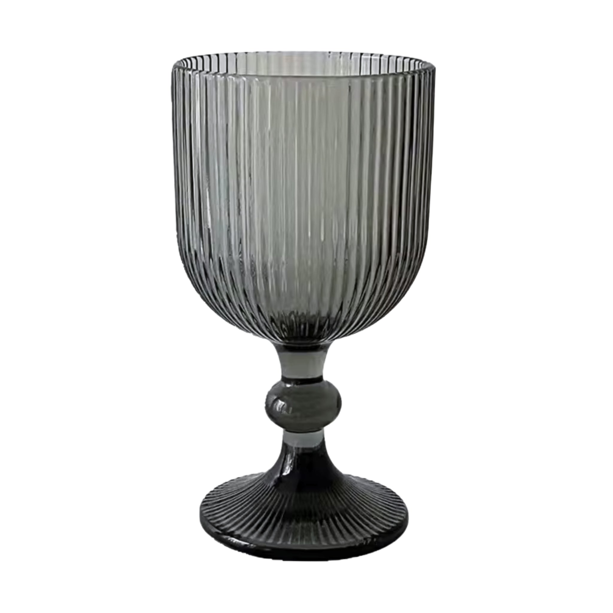 Dark gray ribbed glass goblet on a white background