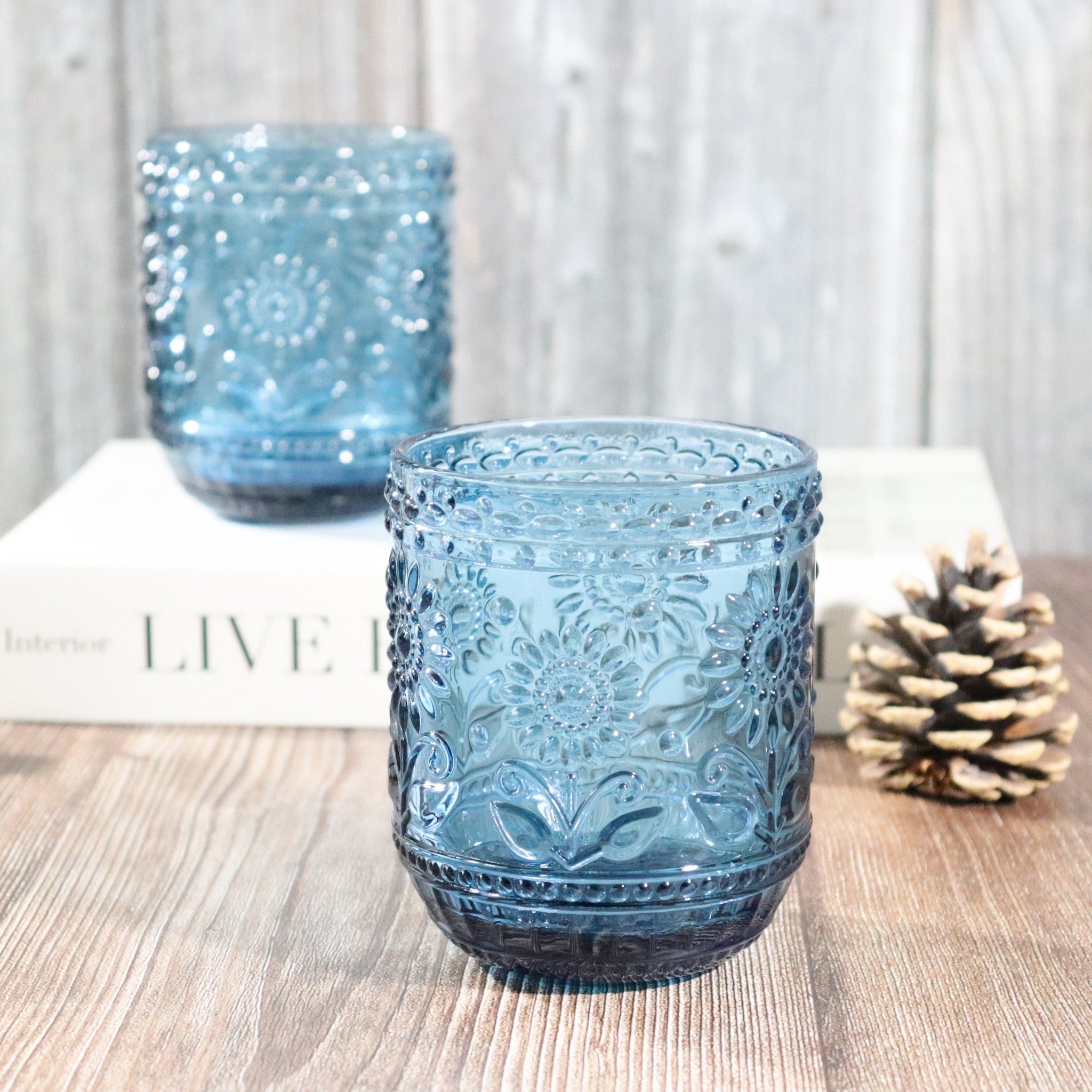 Blue Flower Glass Tumbler