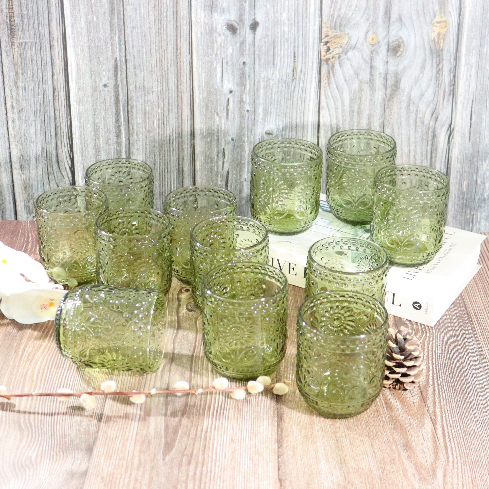 Green Flower Glass Tumbler