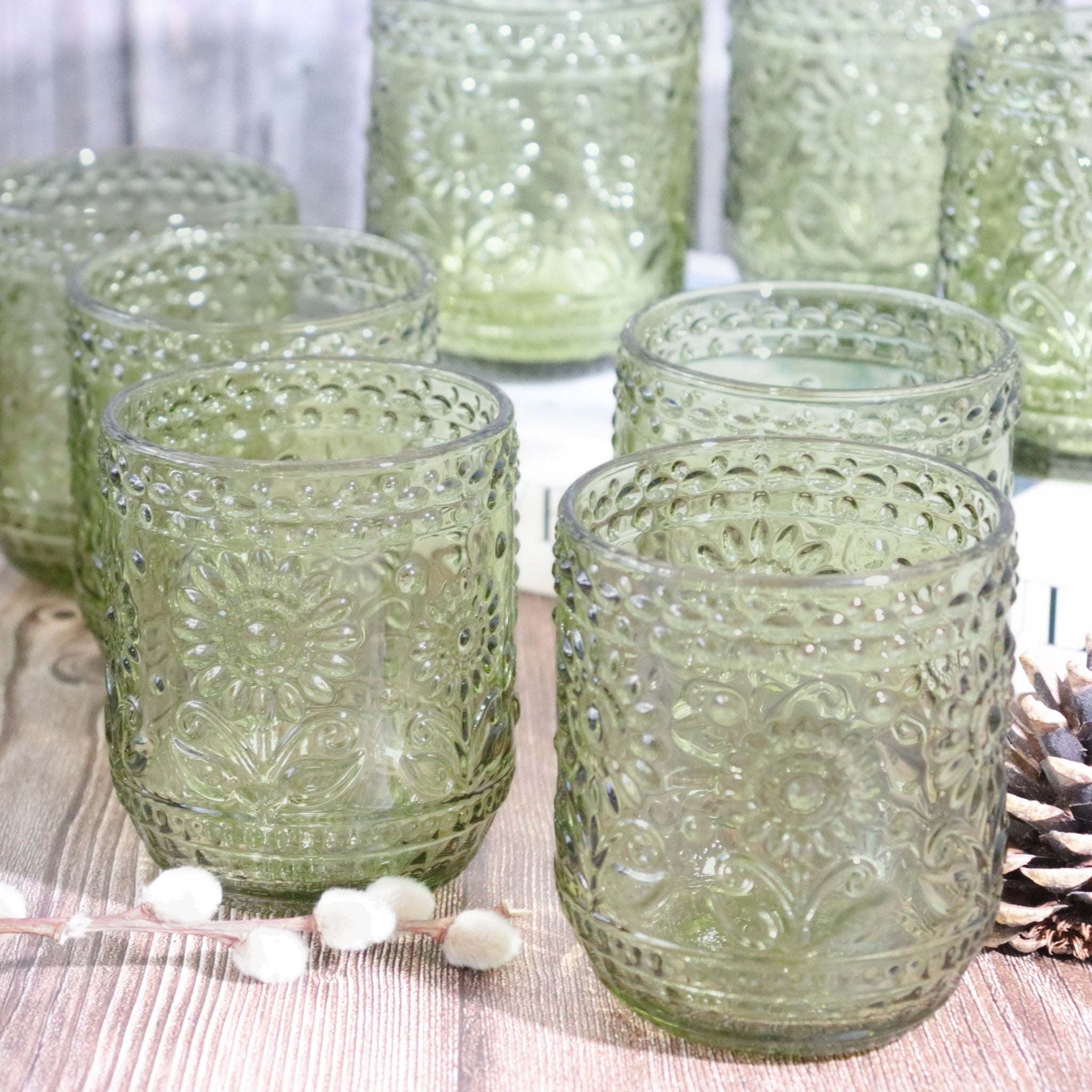 Green Flower Glass Tumbler