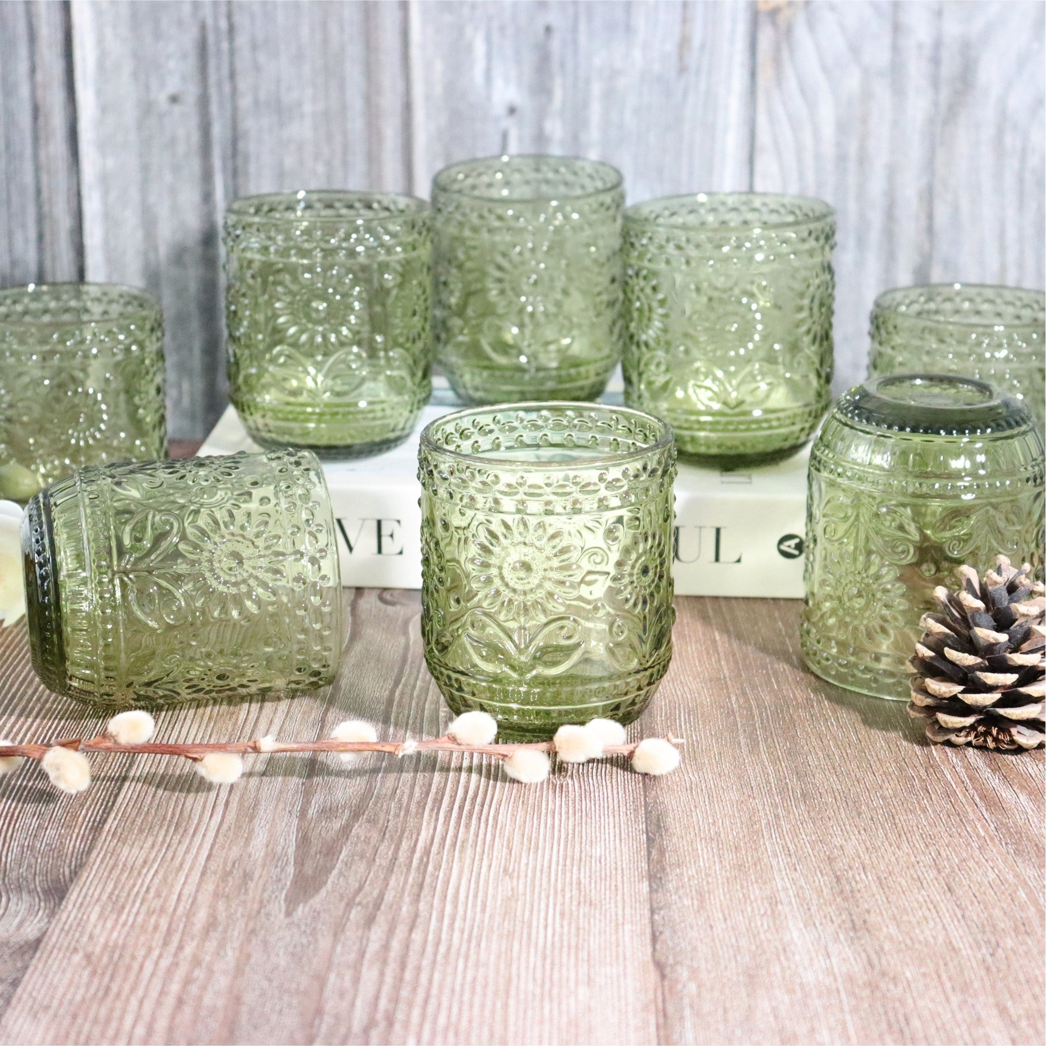 Green Flower Glass Tumbler