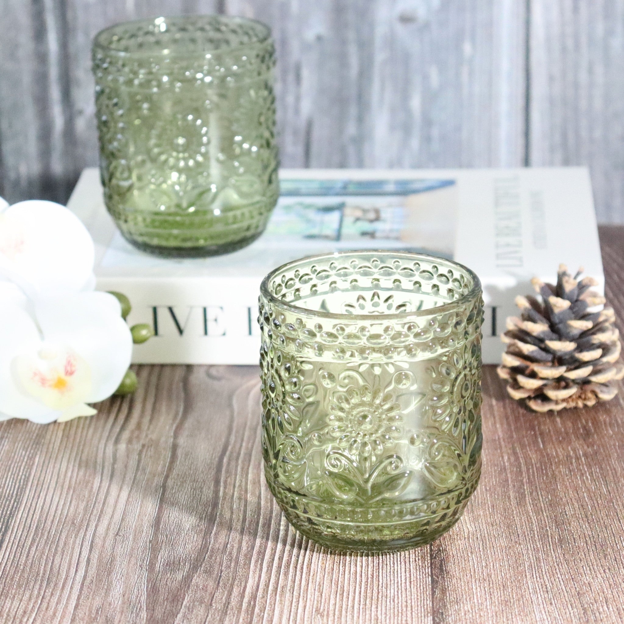 Green Flower Glass Tumbler