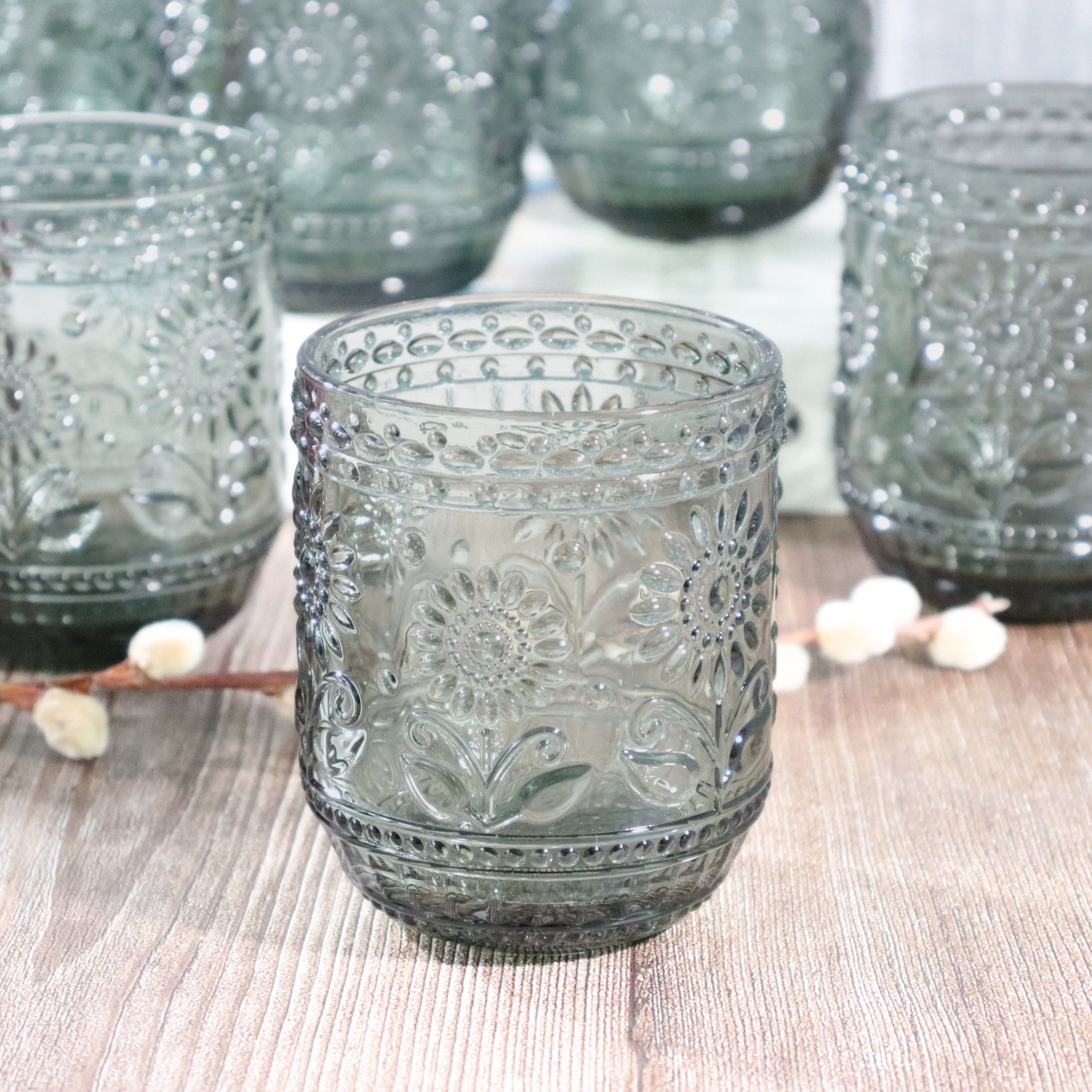Grey Flower Glass Tumbler