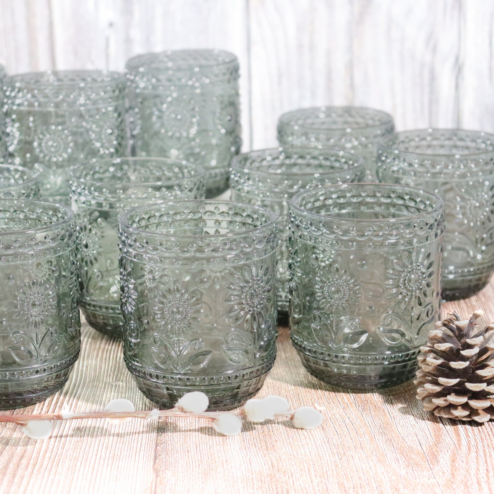 Grey Flower Glass Tumbler