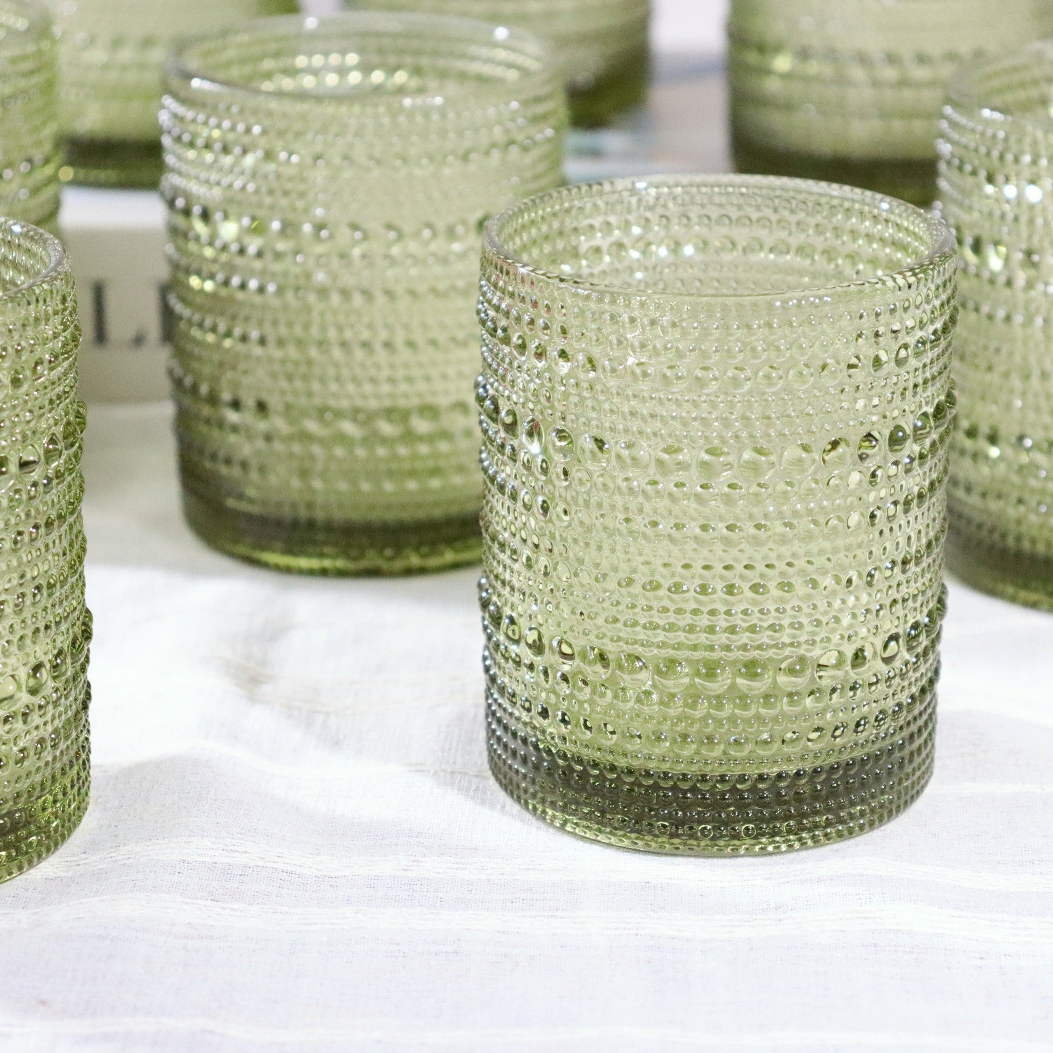 Green Hobnail Bead Old Fashioned Glass Tumbler