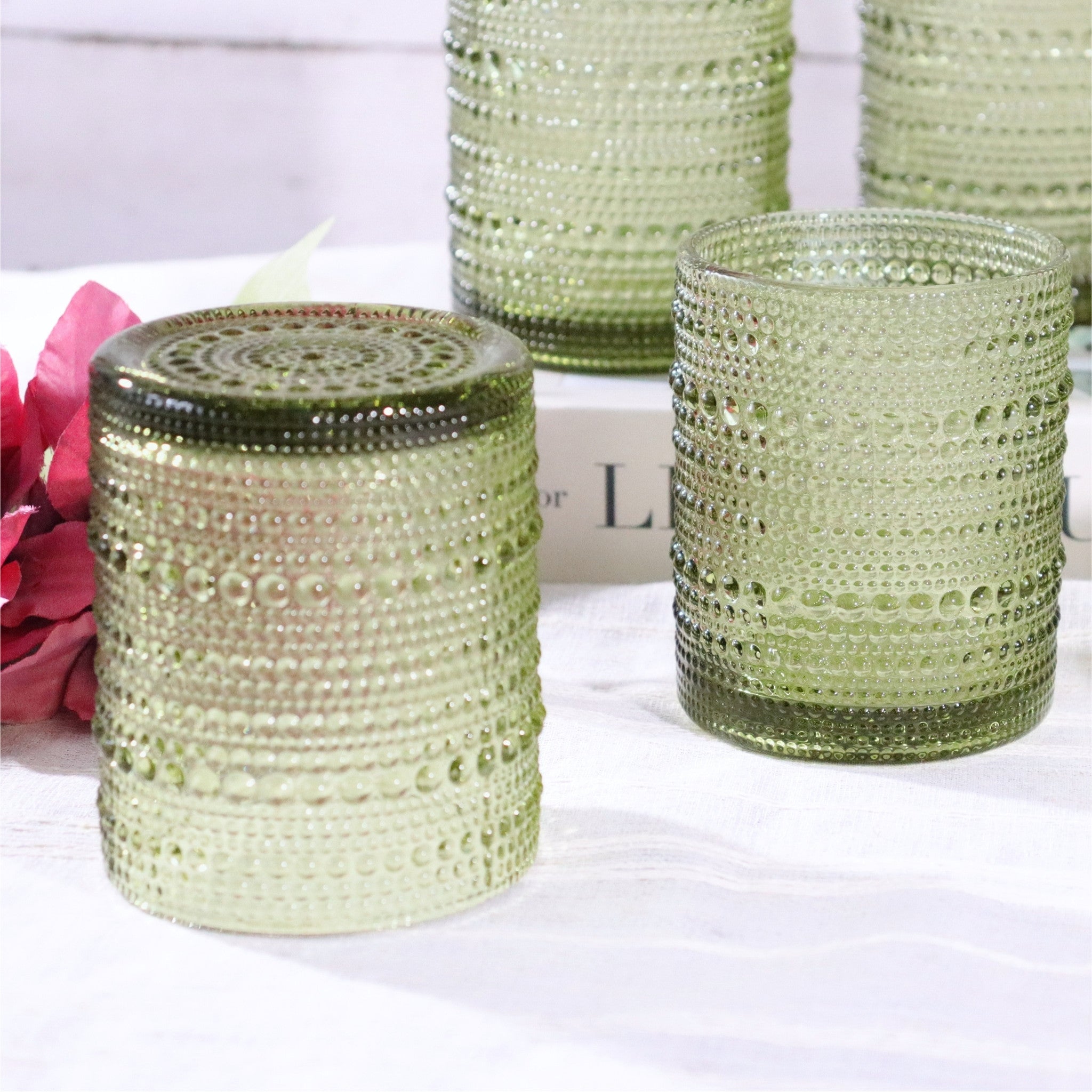 Green Hobnail Bead Old Fashioned Glass Tumbler