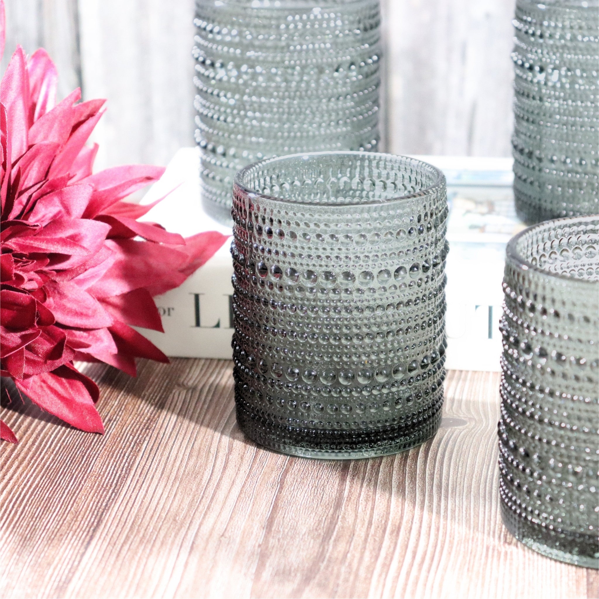 Grey Hobnail Bead Old Fashioned Glass Tumbler
