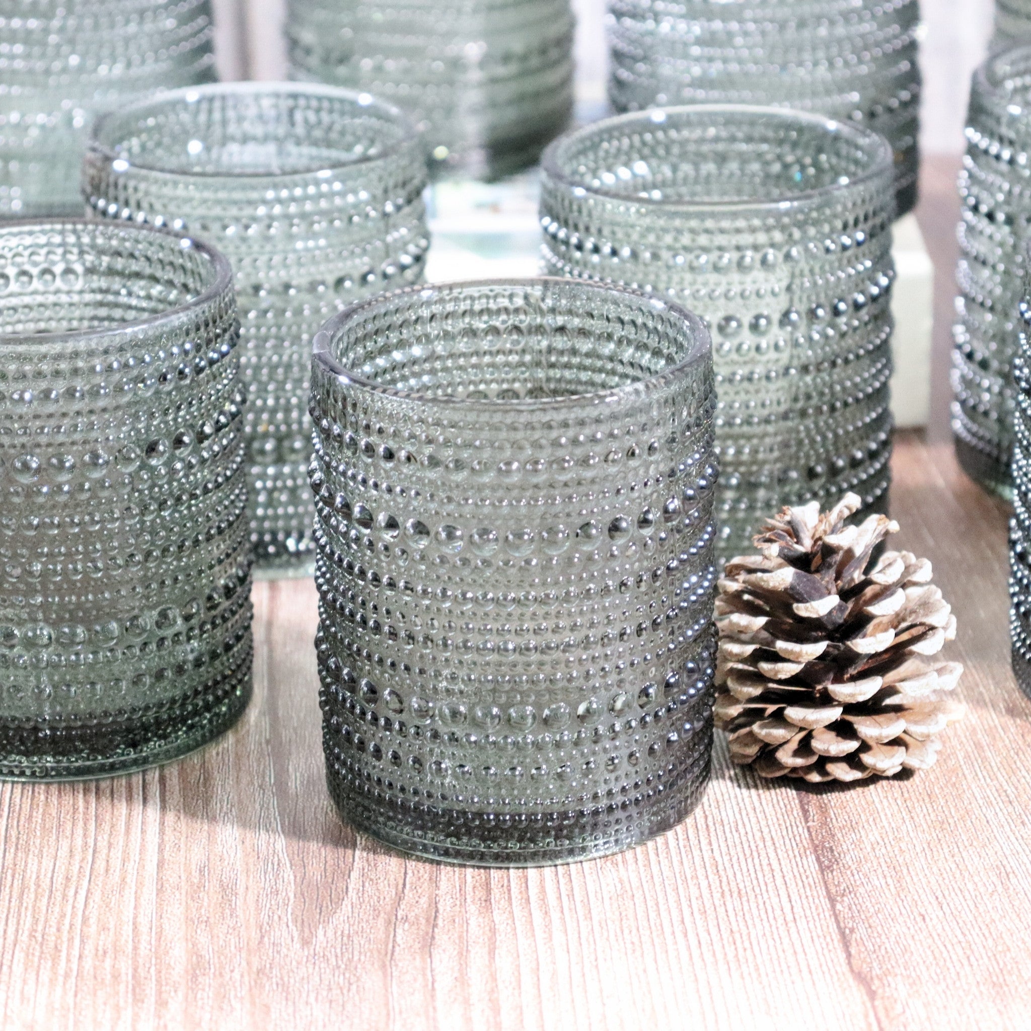 Grey Hobnail Bead Old Fashioned Glass Tumbler