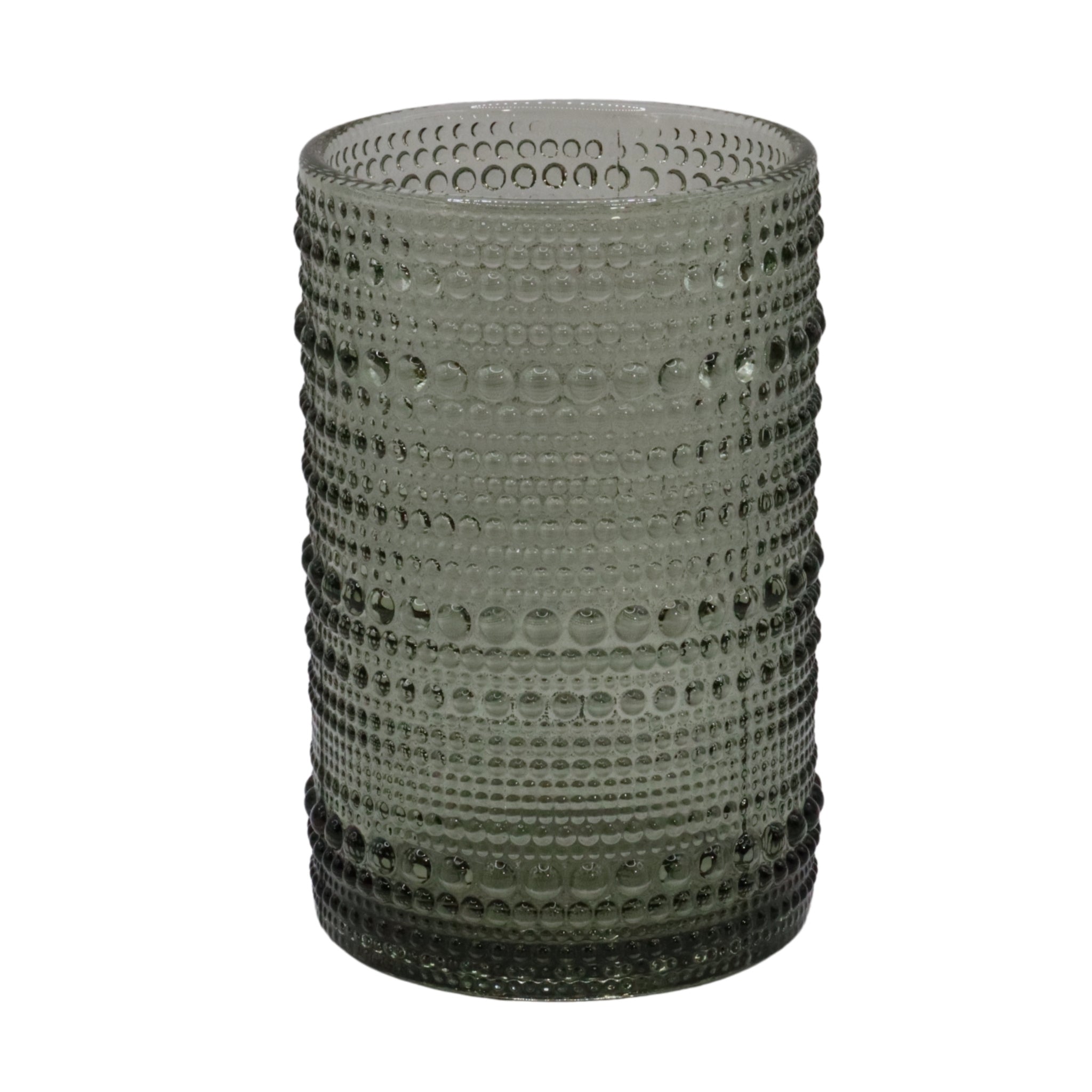 hobnail glass tumbler on a white background